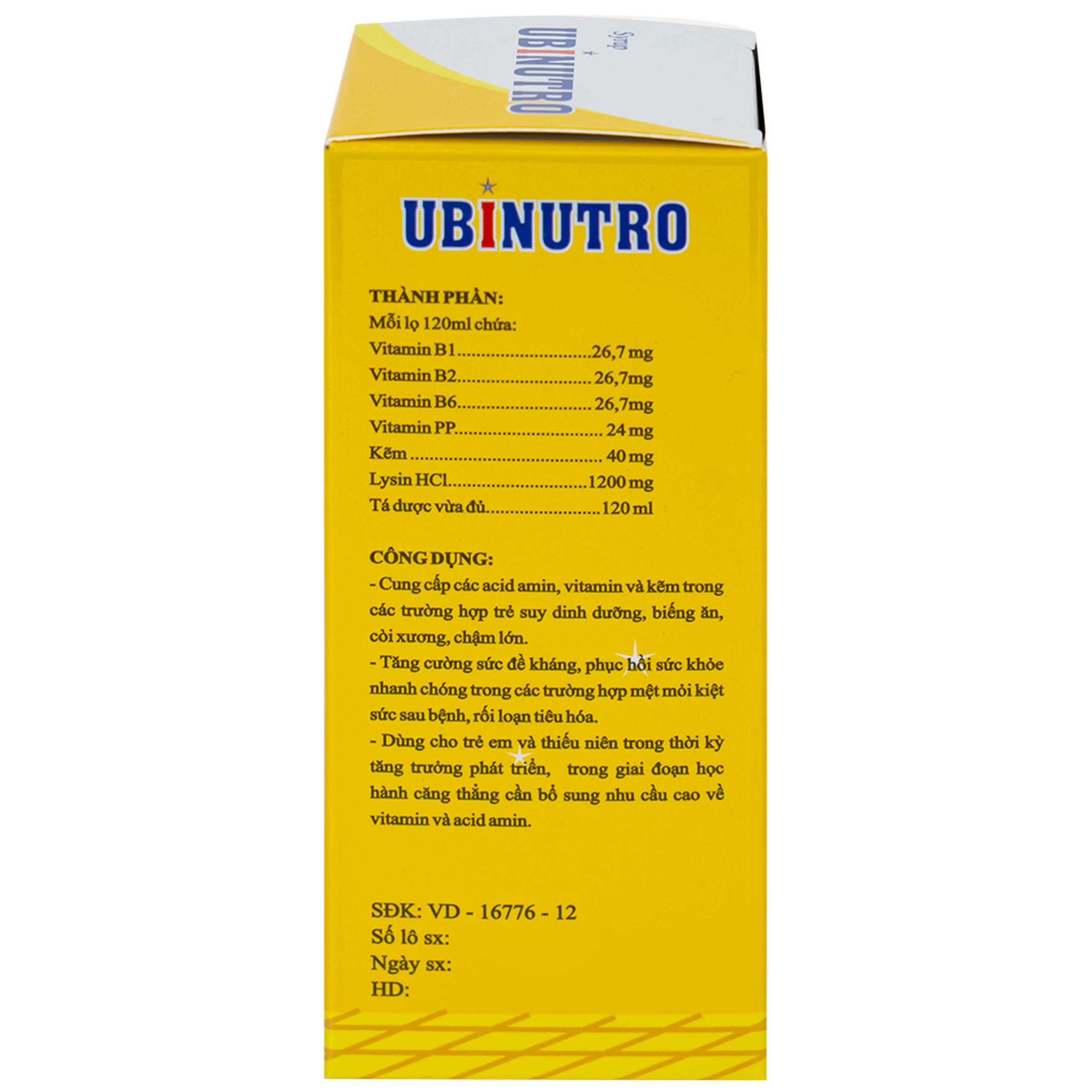 Siro Ubinutro Nam Hà bổ sung các acid amin, vitamin và kẽm (120ml)