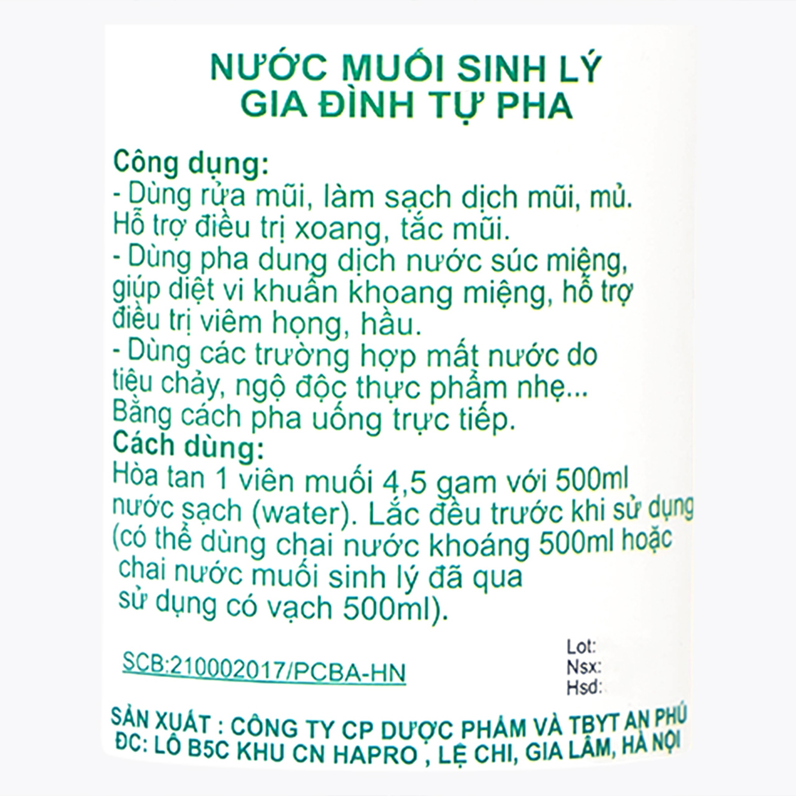 Muối tinh 4.5 gam An Phú (50 viên) nước muối sinh lý gia đình tự pha dùng rửa mũi