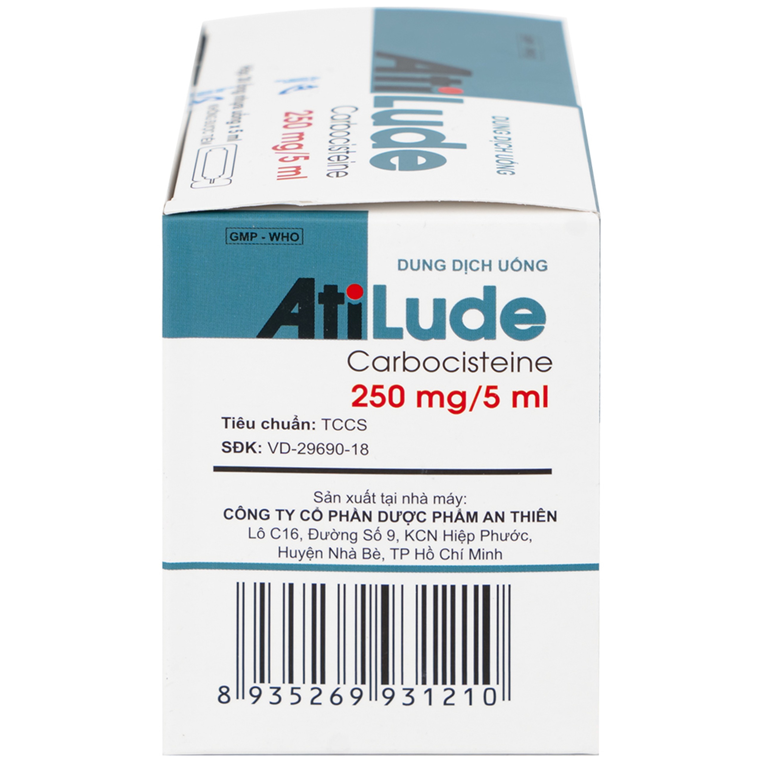 Dung dịch uống AtiLude 250mg/5ml An Thiên tiêu nhầy, rối loạn đường hô hấp (6 vỉ x 5 ống x 5ml)