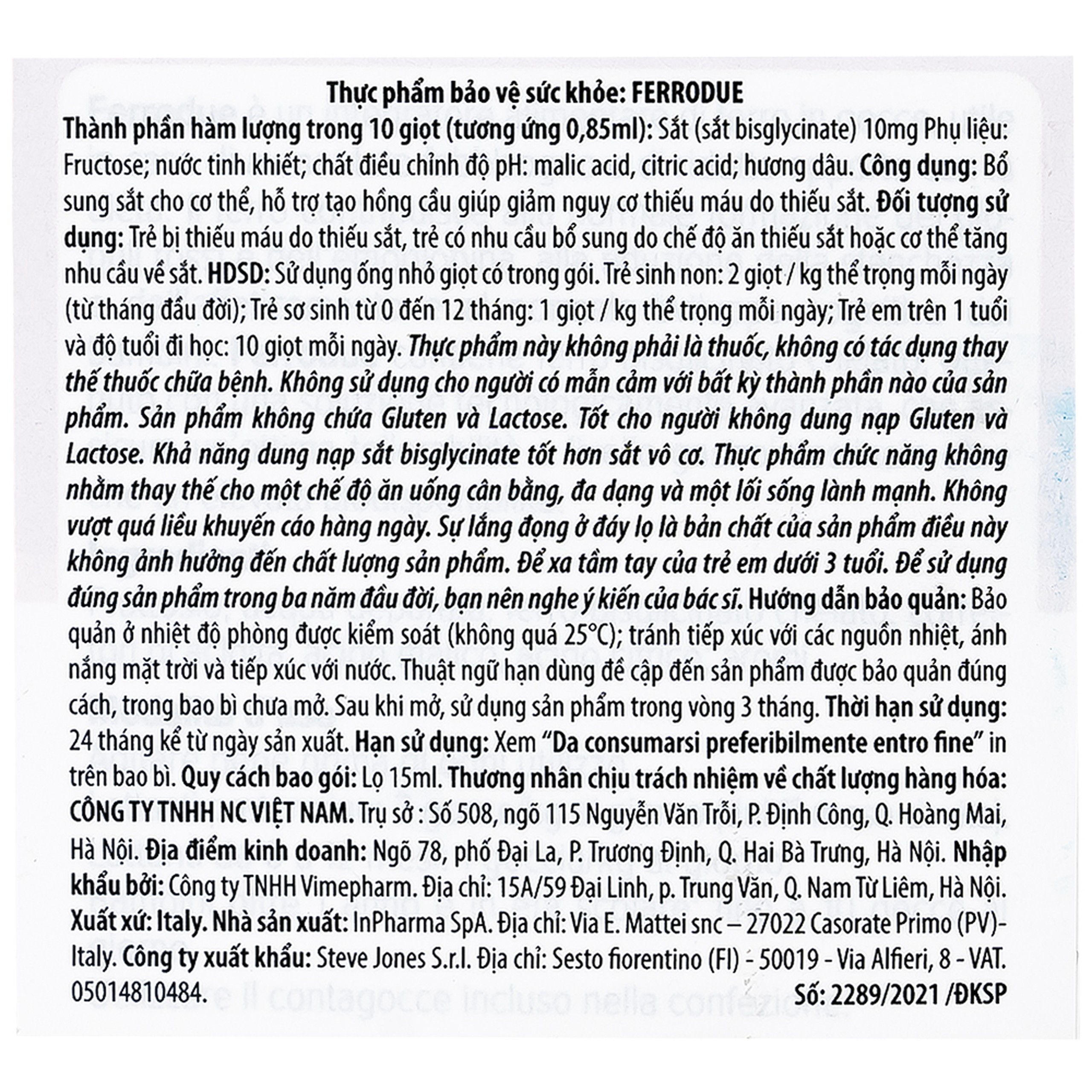 Dung dịch Ferrodue 15ml Buona bổ sung sắt cho cơ thể, giảm nguy cơ thiếu máu 