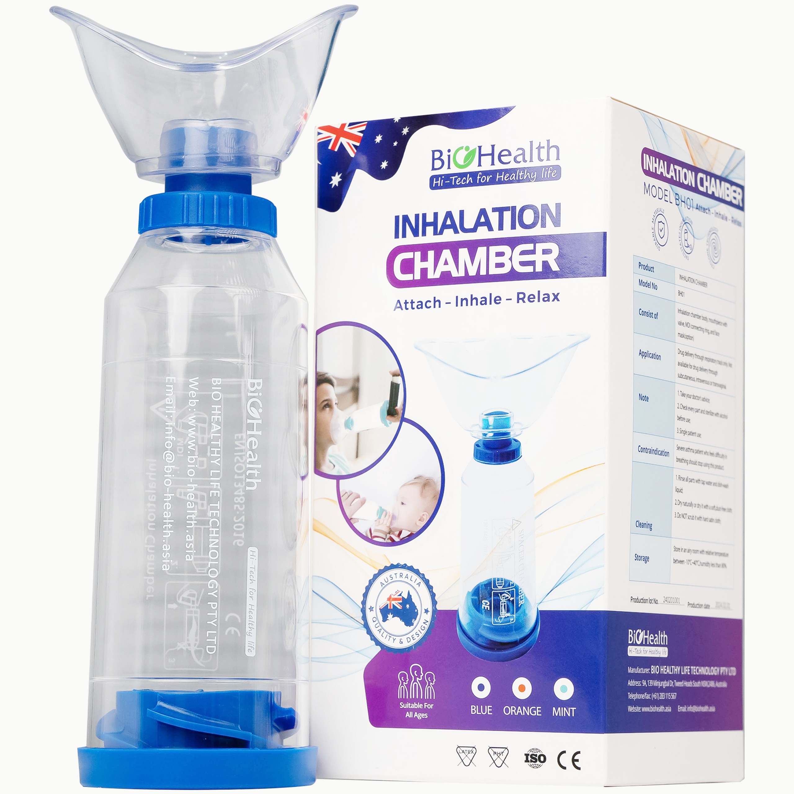 Buồng đệm khí dung Inhalation Chamber BH01 220ml Biohealth đưa thuốc vào bằng đường hô hấp