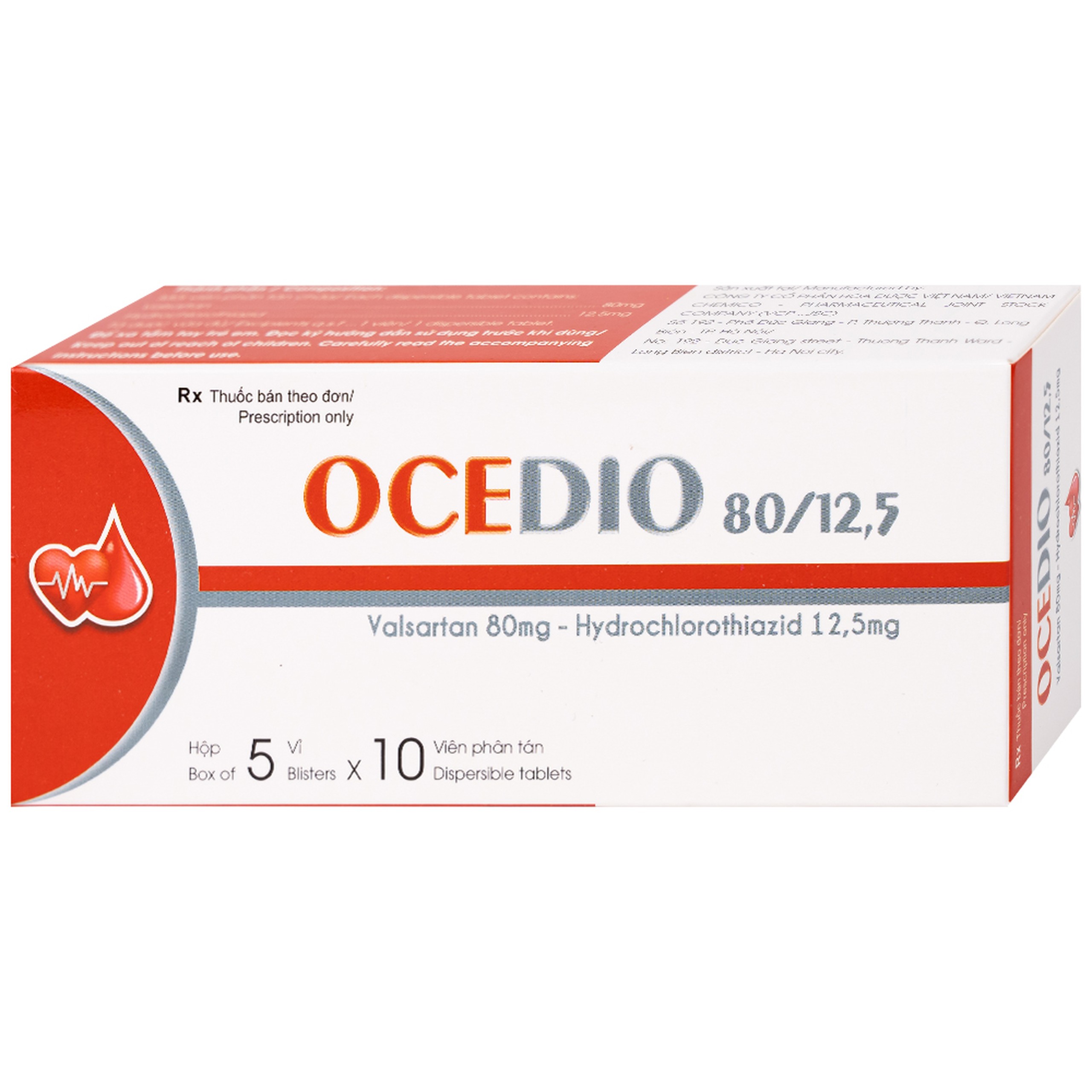 Thuốc Ocedio 80/12,5 VCP điều trị cao huyết áp (5 vỉ x 10 viên)
