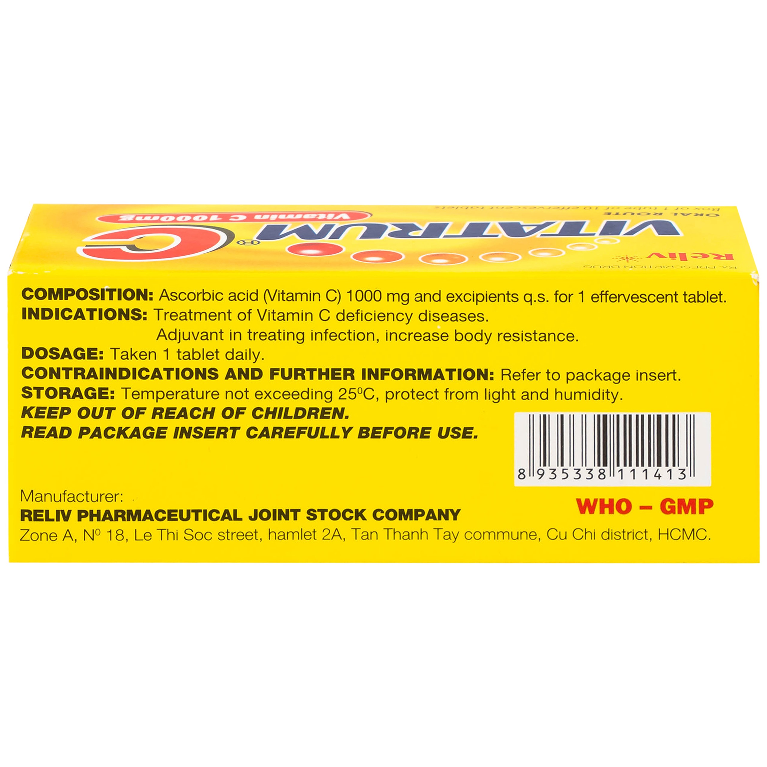 Thuốc Vitatrum C 1000mg Reliv ngăn ngừa và điều trị bệnh do thiếu vitamin C (10 viên)