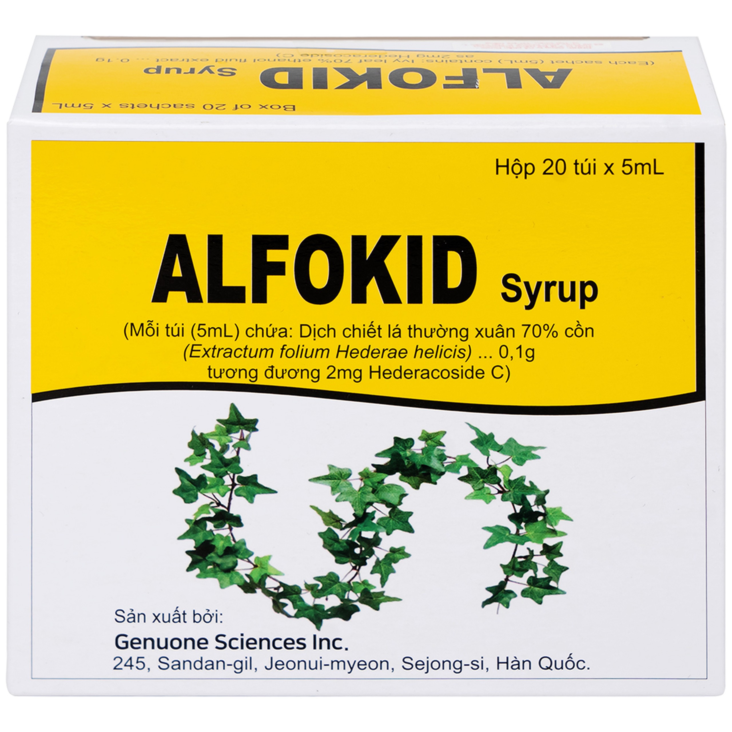 Thuốc Alfokid Syrup Kolmar điều trị giảm ho do viêm phế quản mạn tính, viêm đường hô hấp (20 túi)