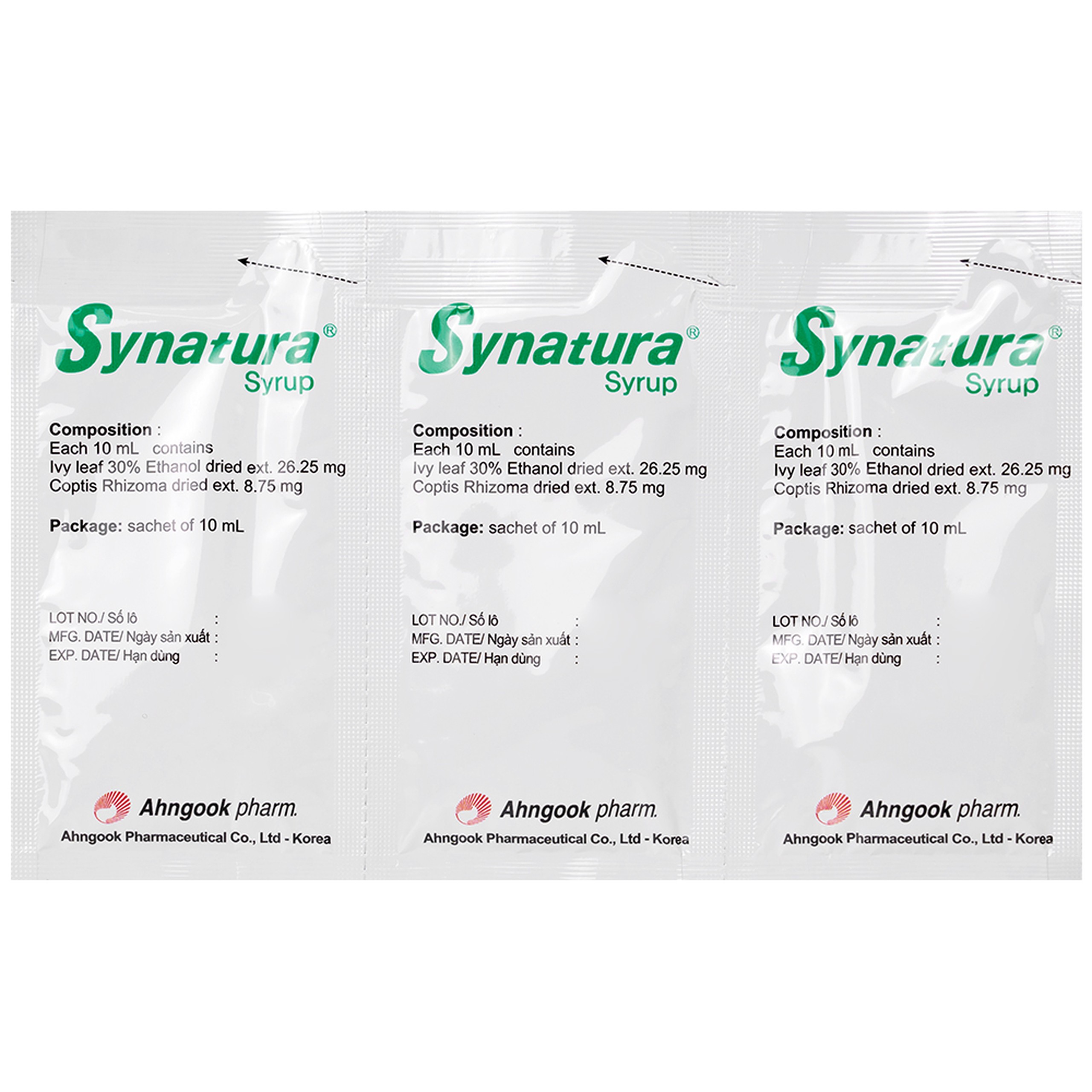Siro Synatura Syrup AhnGook điều trị nhiễm khuẩn đường hô hấp trên cấp tính và viêm phế quản mạn tính (9 gói x 10ml)