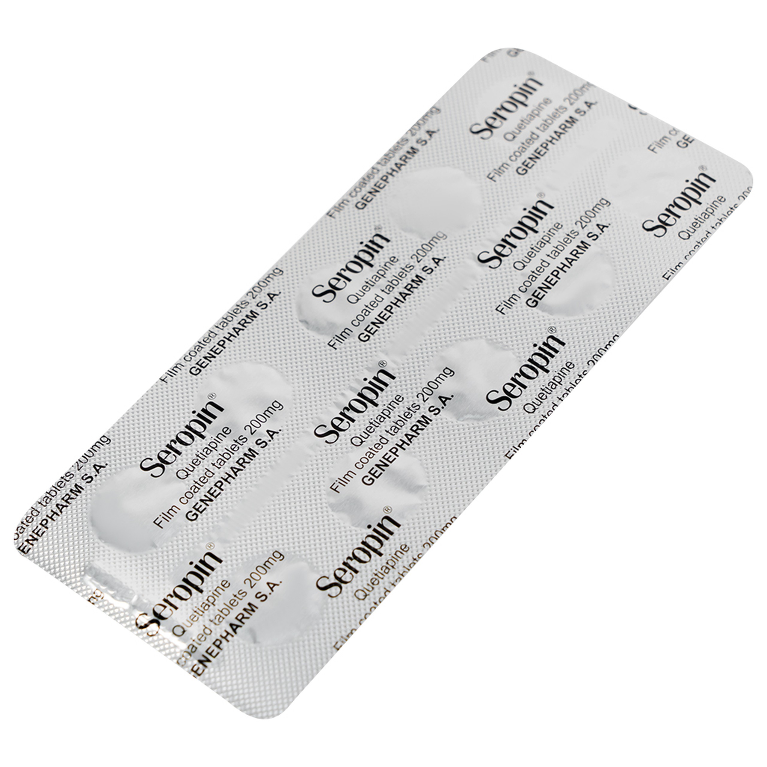 Thuốc Seropin 200mg Genepharm điều trị tâm thần phân liệt, hưng cảm lưỡng cực, trầm cảm lưỡng cực (6 vỉ x 10 viên)