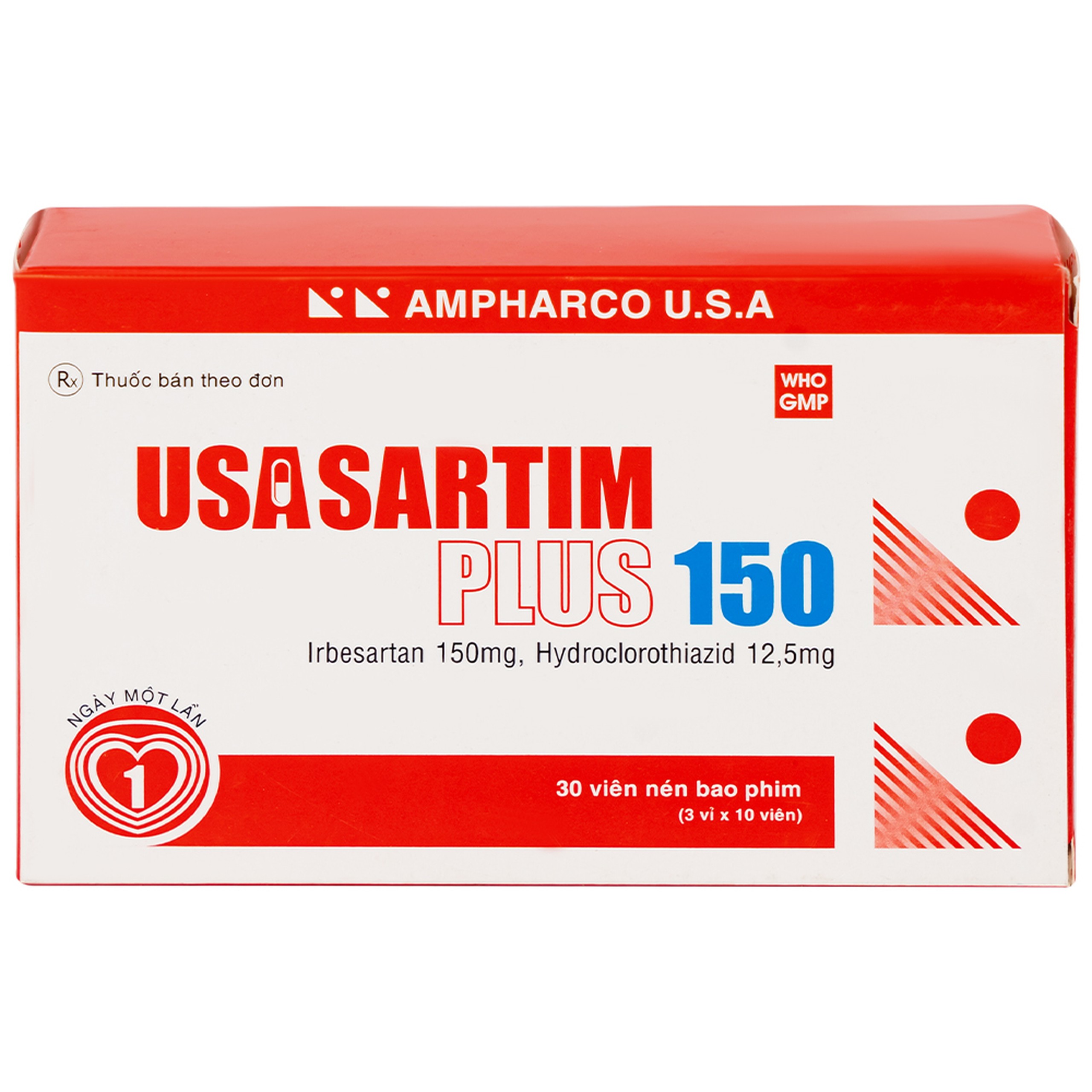 Thuốc Usasartim Plus 150 Ampharco điều trị tăng huyết áp (3 vỉ x 10 viên)