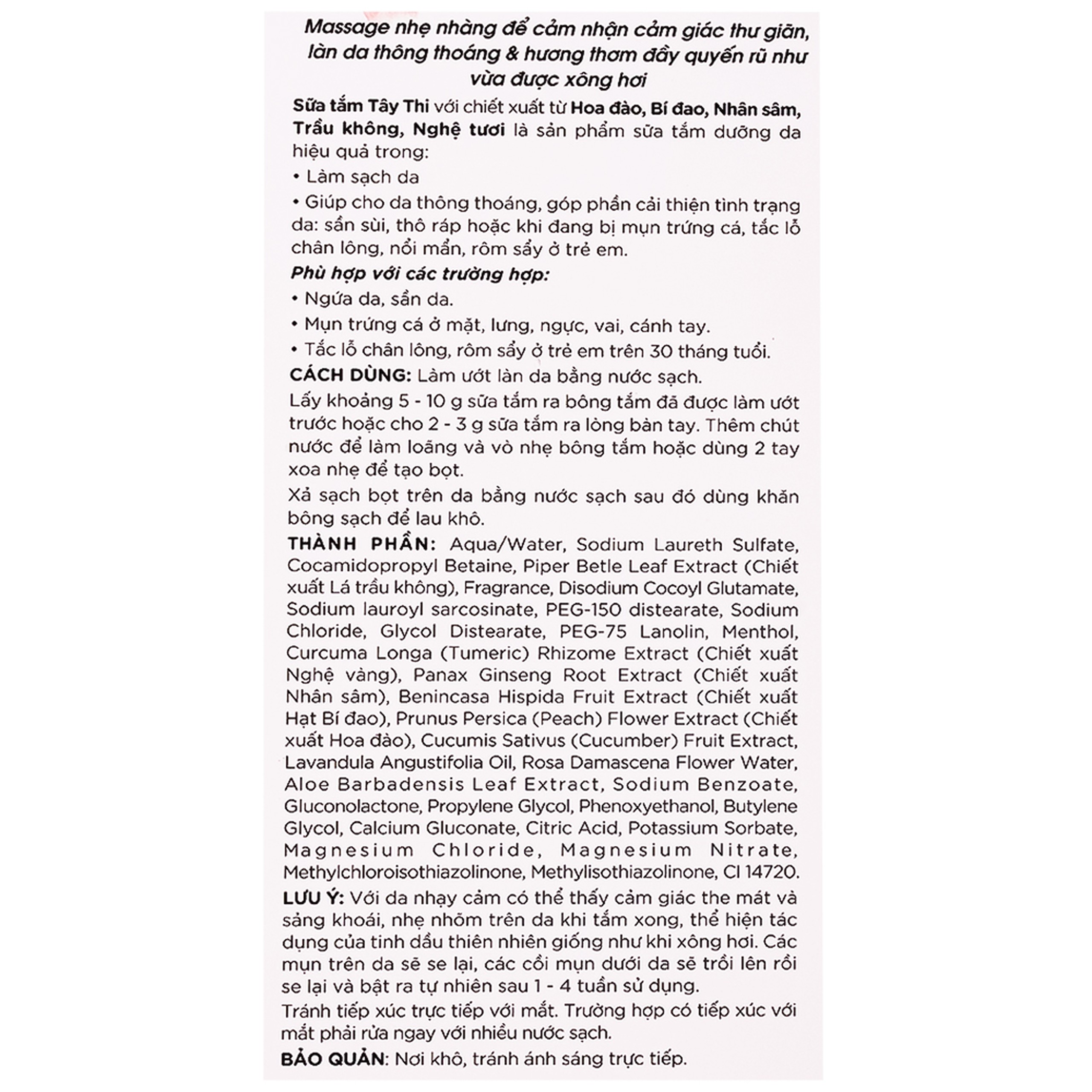 Sữa tắm Tây Thi Thái Dương giúp làm giảm tình trạng ngứa da, viêm chân lông và mụn trứng cá (200g)