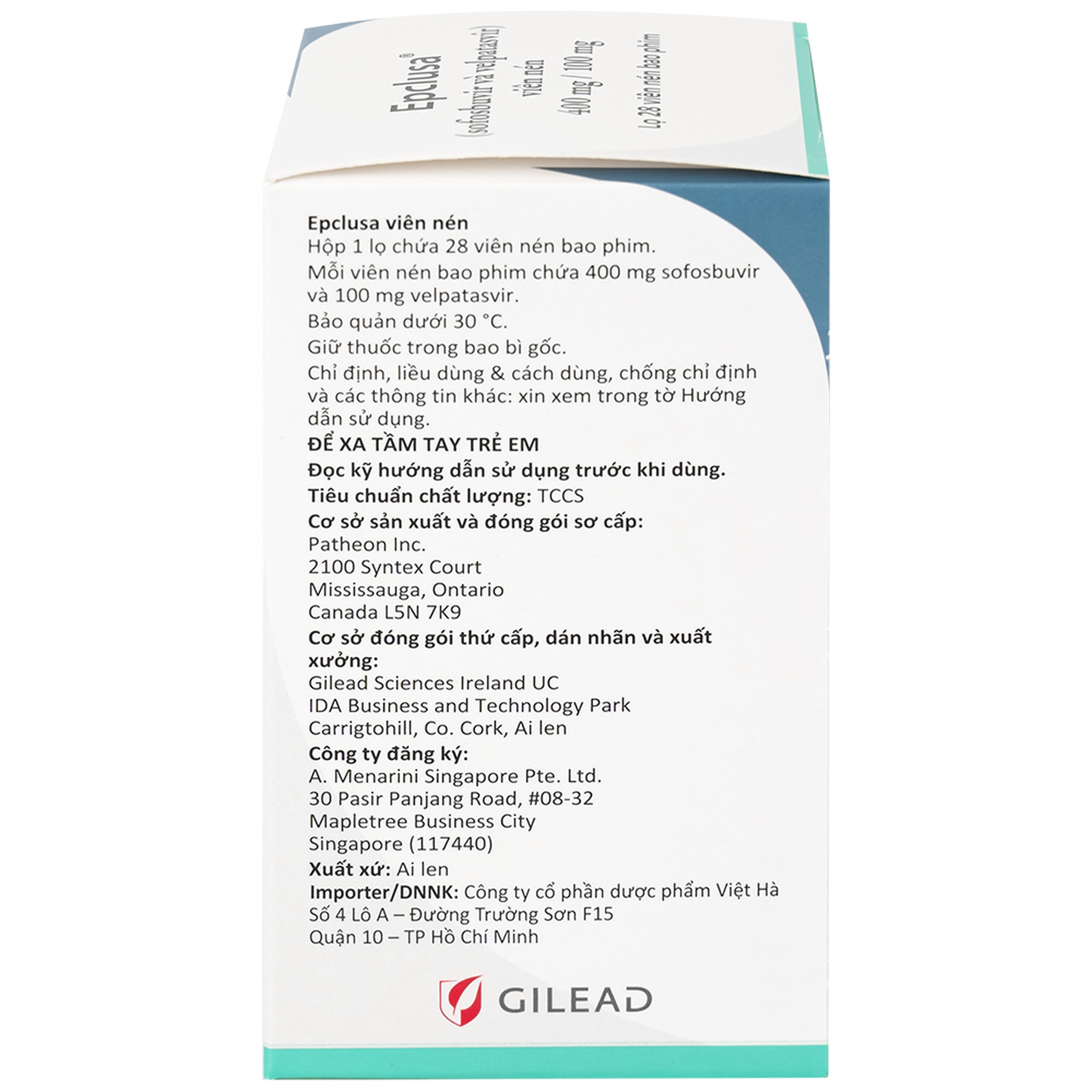 Thuốc Epclusa 400mg/100mg Gilead điều trị viêm gan C mãn tính (28 viên)