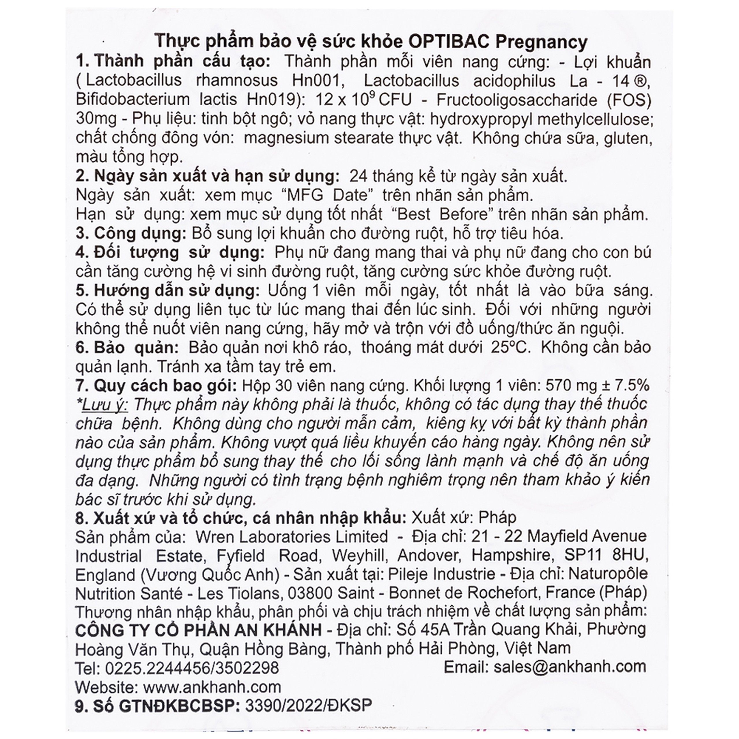 Viên uống Optibac Pregnancy bổ sung lợi khuẩn cho đường ruột, hỗ trợ tiêu hóa (30 viên)