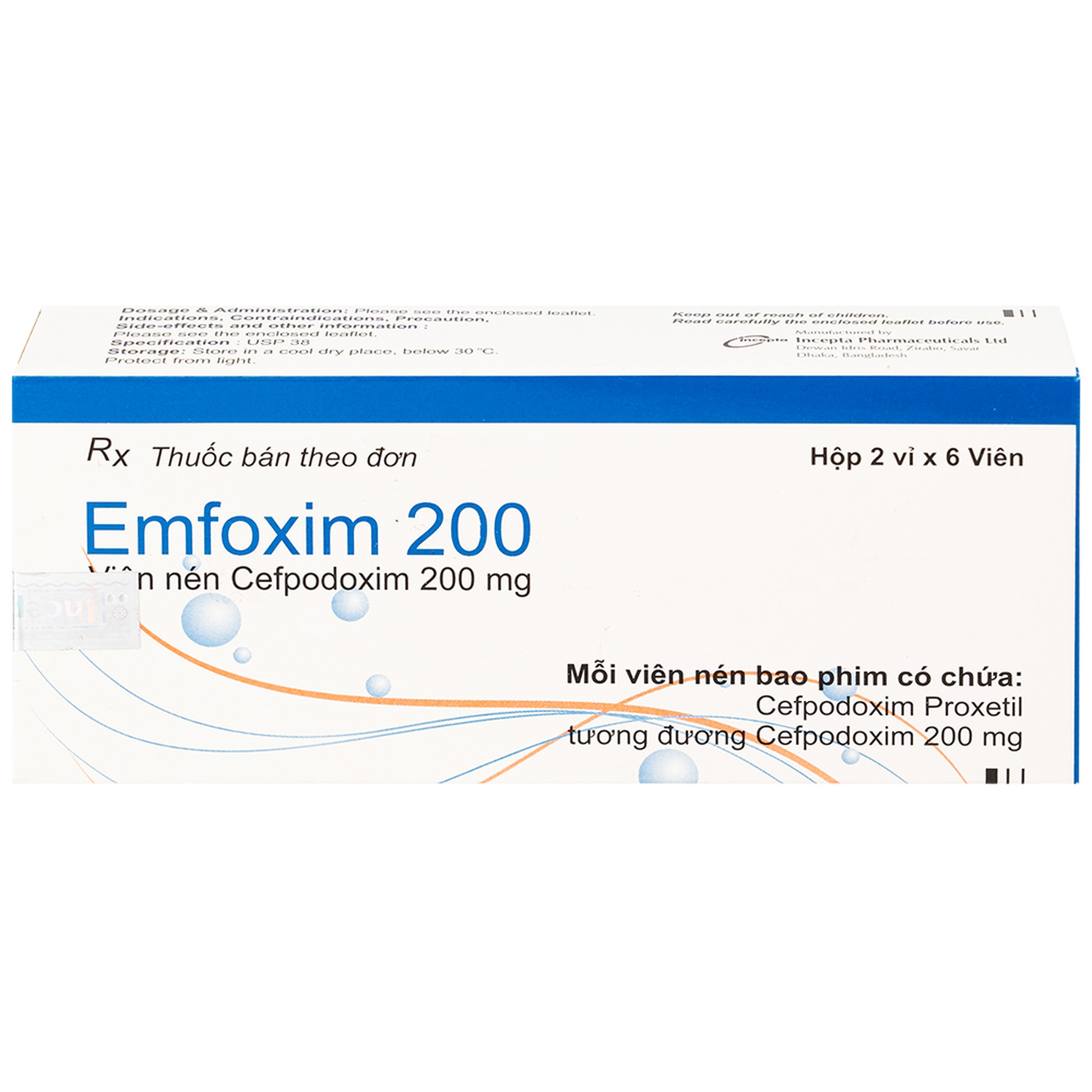 Thuốc Emfoxim 200Mg Incepta điều trị các trường hợp nhiễm khuẩn từ nhẹ đến trung bình (2 vỉ x 6 viên)