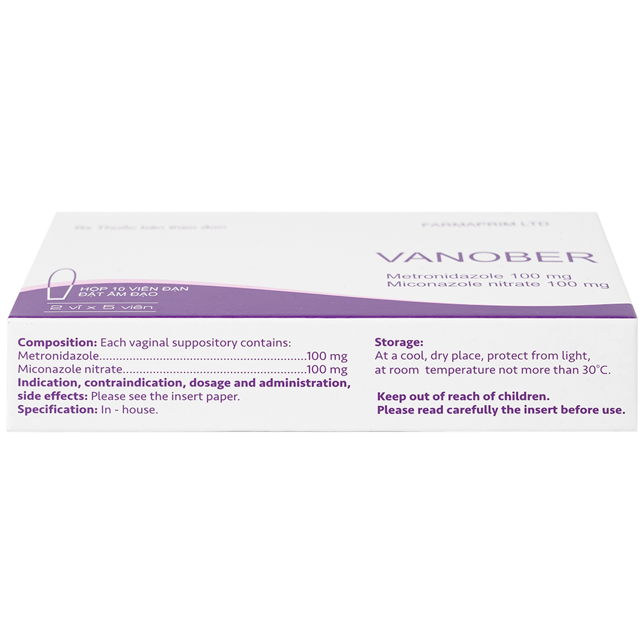 Viên đặt âm đạo Vanober Farmaprim điều trị viêm âm đạo khí hư, ngứa rát (2 vỉ x 5 viên)