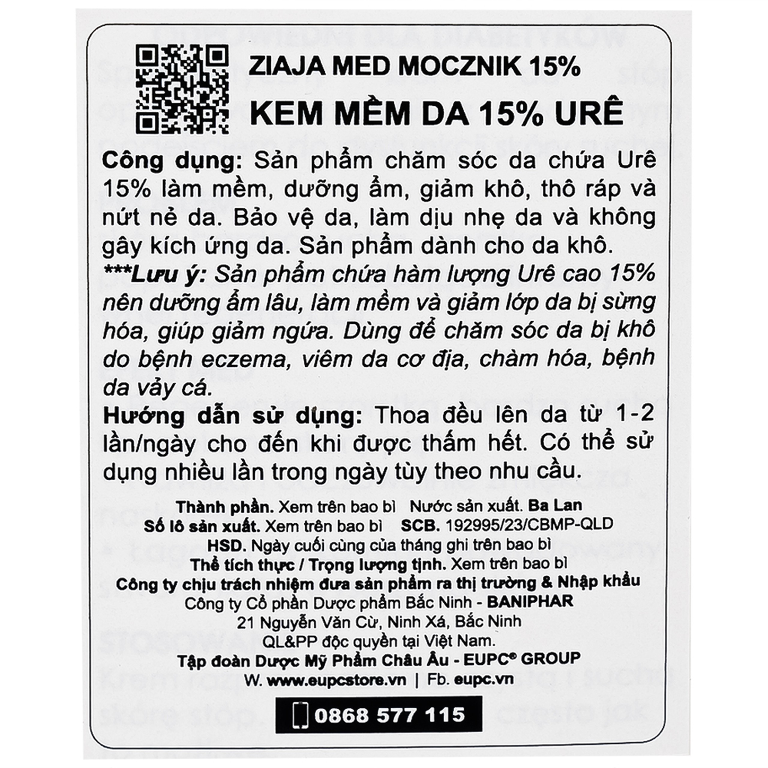 Kem dưỡng ẩm Ziaja Med 15% Urê mềm da, giảm khô (100ml)