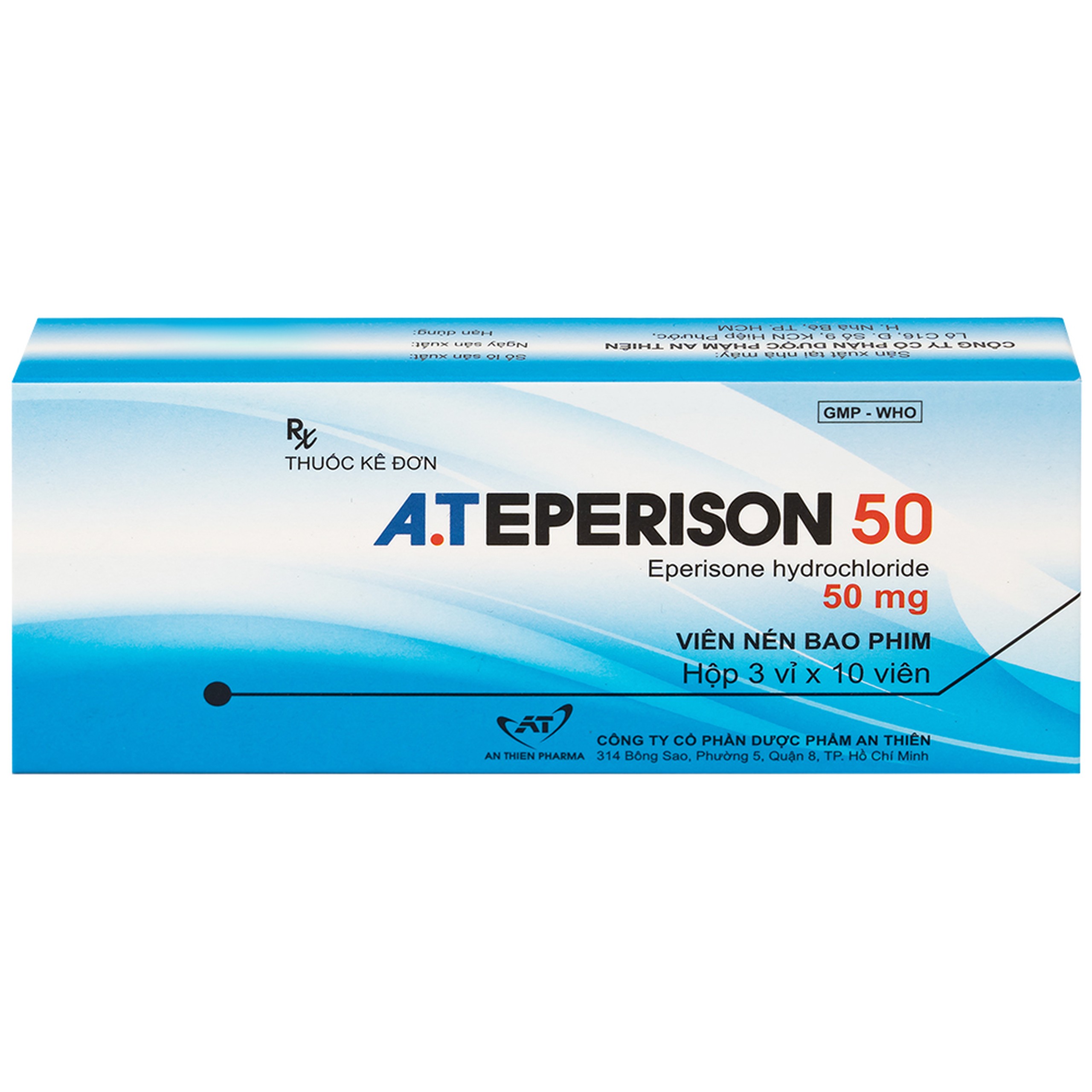 Thuốc A.Teperison 50 An Thiên Pharma điều trị thoái hóa cột sống cổ, bệnh mạch máu não (3 vỉ x 10 viên)
