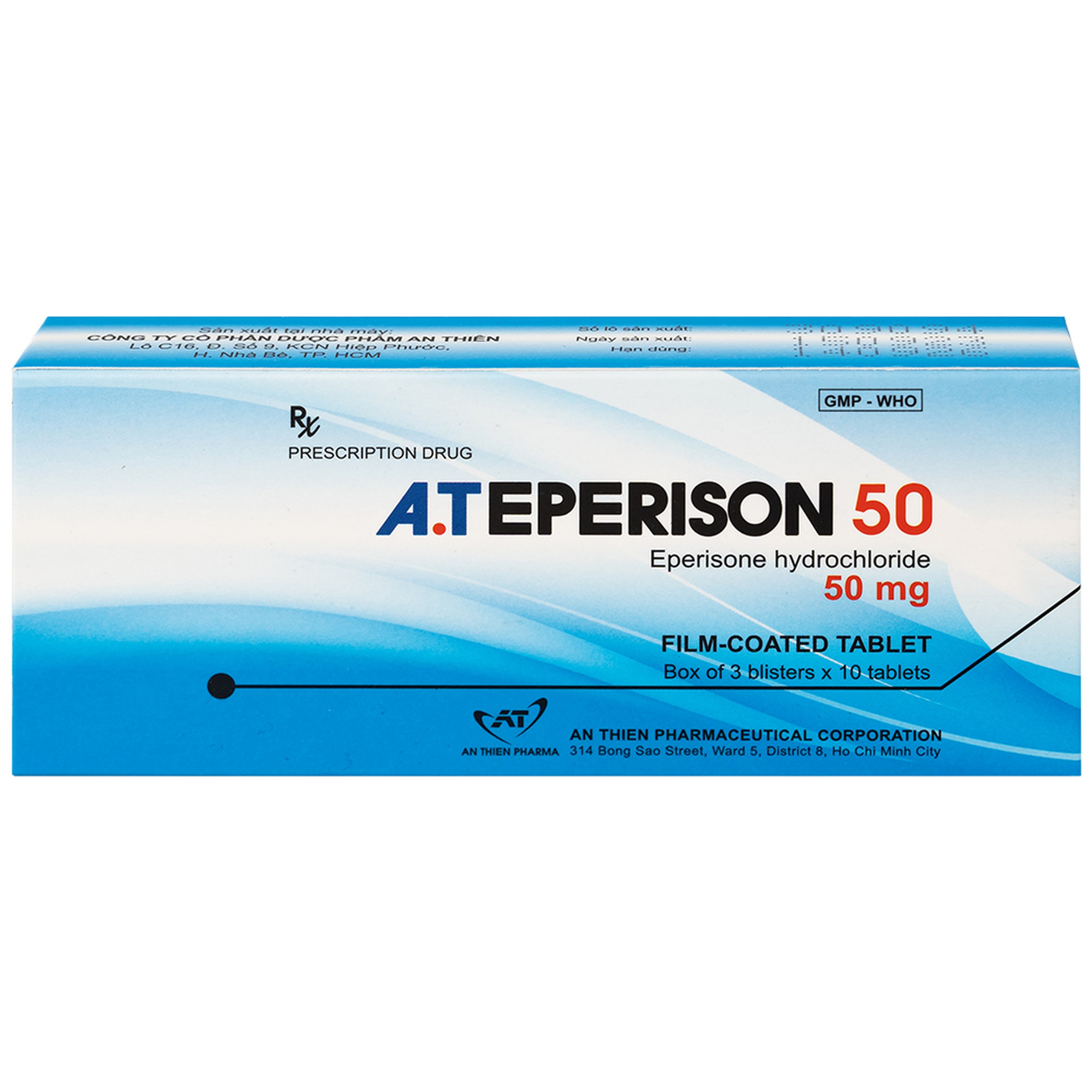 Thuốc A.Teperison 50 An Thiên Pharma điều trị thoái hóa cột sống cổ, bệnh mạch máu não (3 vỉ x 10 viên)