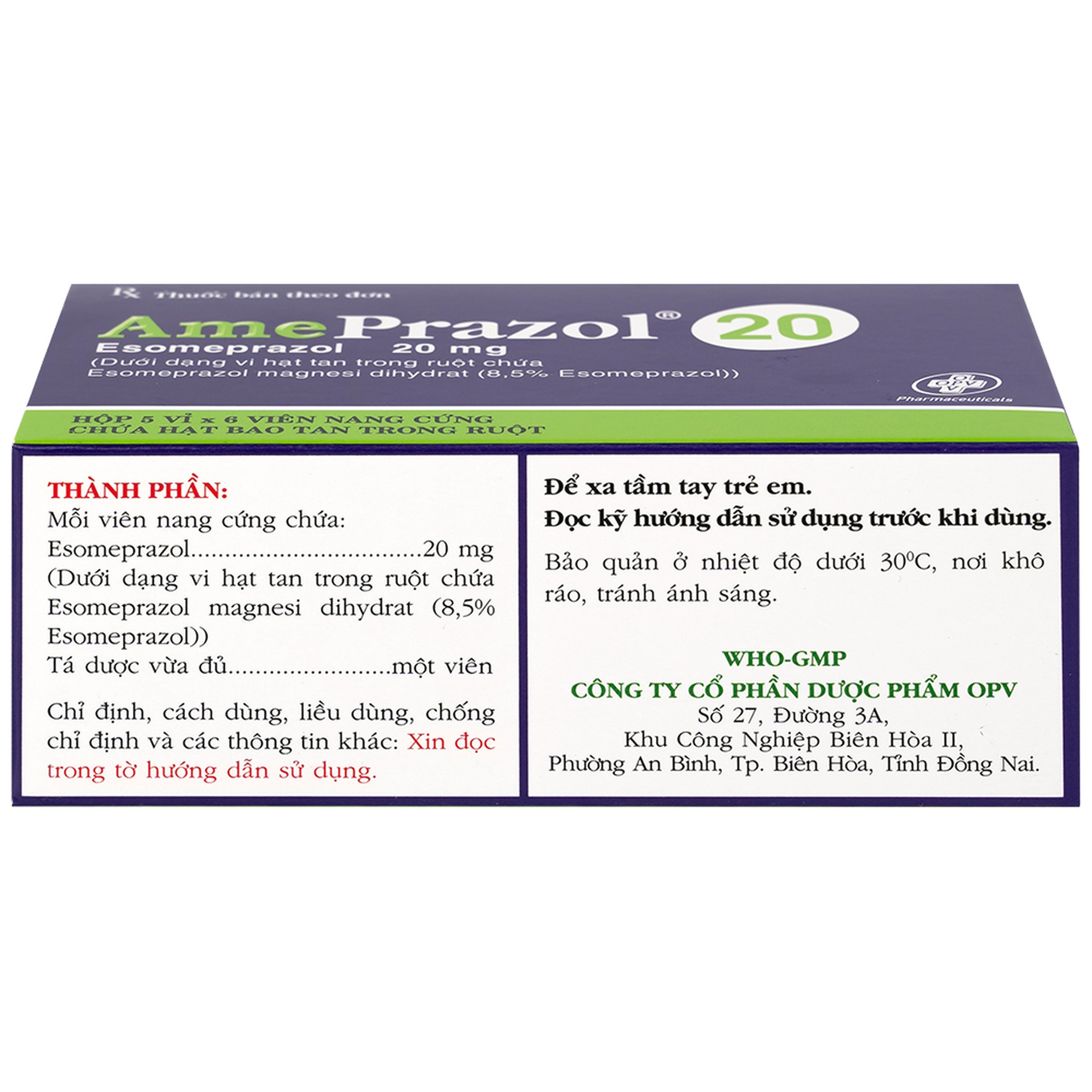 Thuốc AmePrazol 20mg OPV điều trị bệnh trào ngược dạ dày thực quản (5 vỉ x 6 viên)