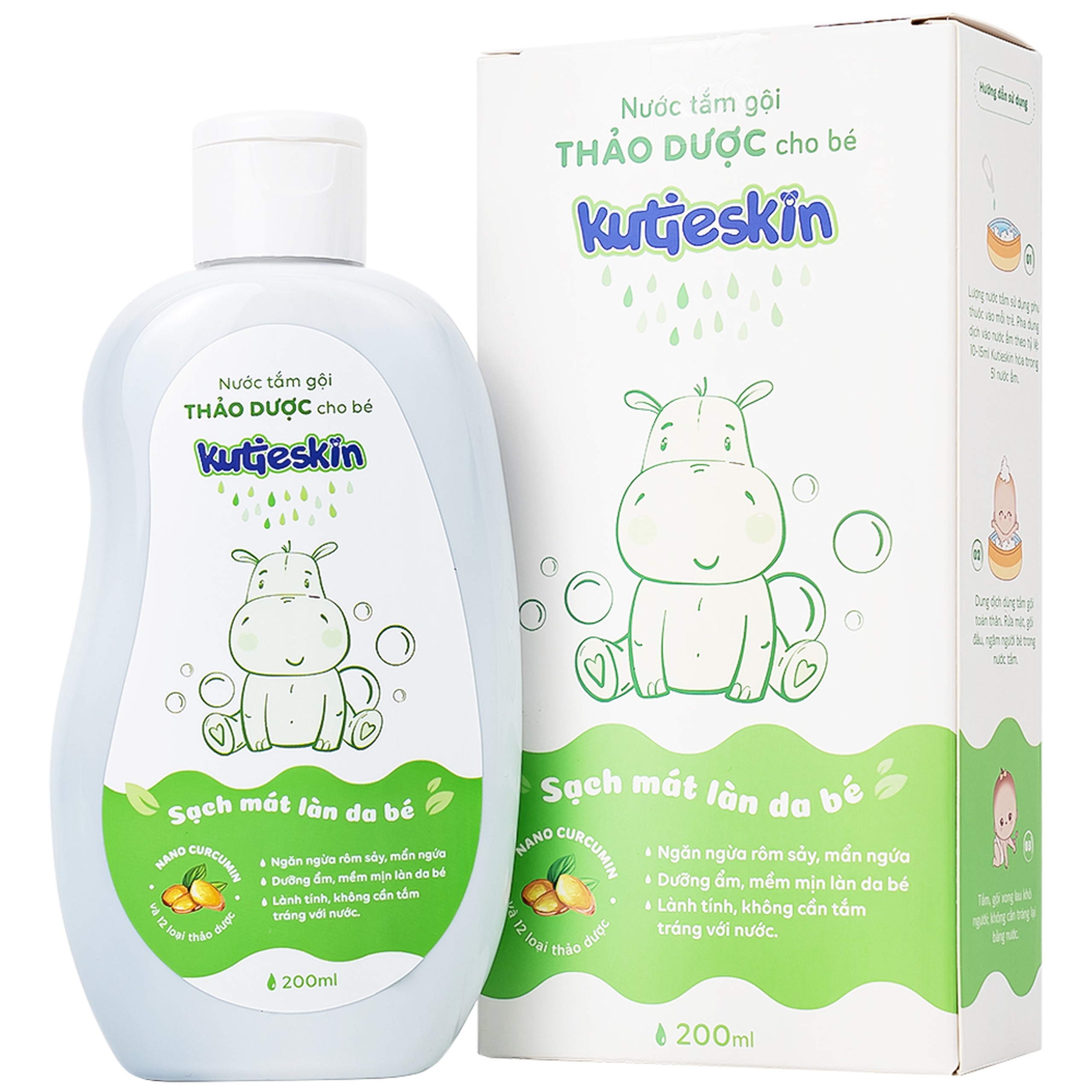 Nước tắm gội thảo dược cho bé Kutieskin làm sạch, dưỡng mềm da và tóc (200ml)
