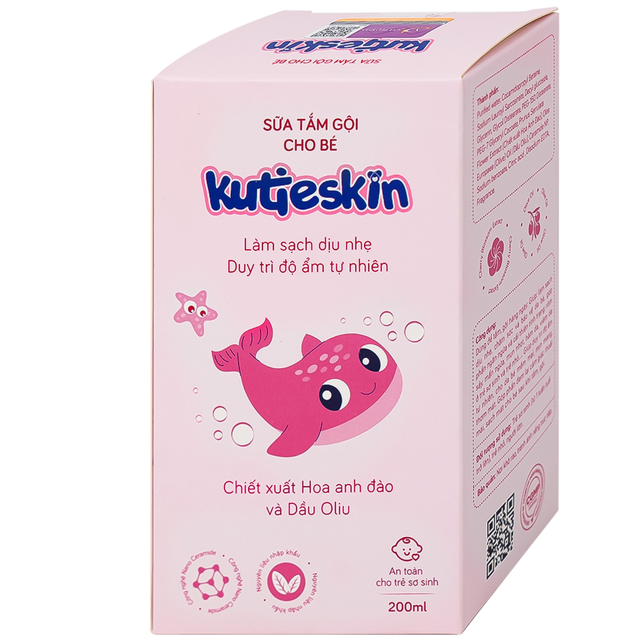 Sữa tắm gội cho bé Kutieskin làm sạch nhẹ nhàng, dưỡng ẩm, an toàn cho da và tóc nhạy cảm của trẻ (200ml)