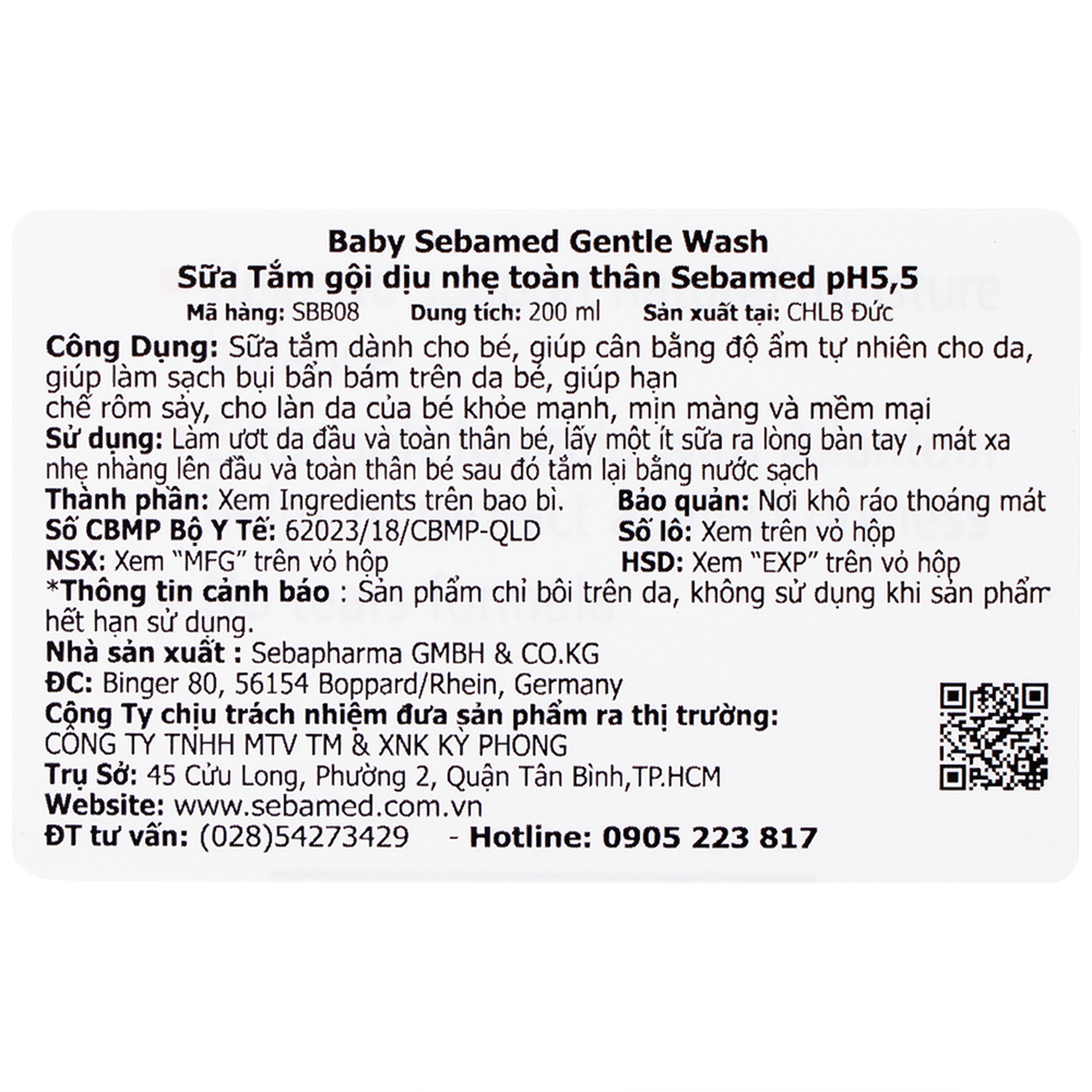 Sữa tắm gội dịu nhẹ toàn thân Baby Sebamed Gentle Wash pH5.5 giúp làm sạch bụi bẩn bám trên da bé (200ml)