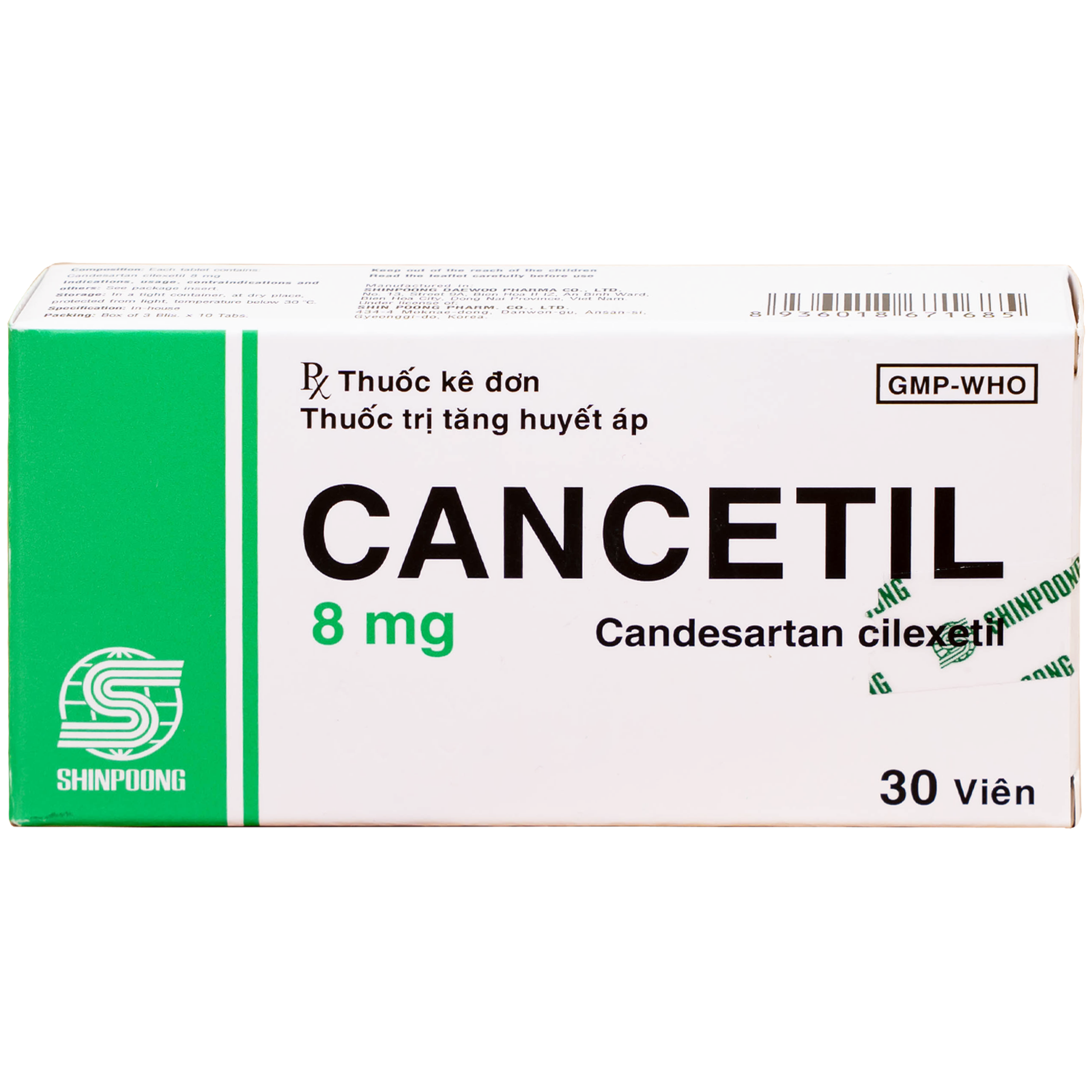 Thuốc Cancetil 8mg Shinpoong Daewoo điều trị tăng huyết áp (30 viên)
