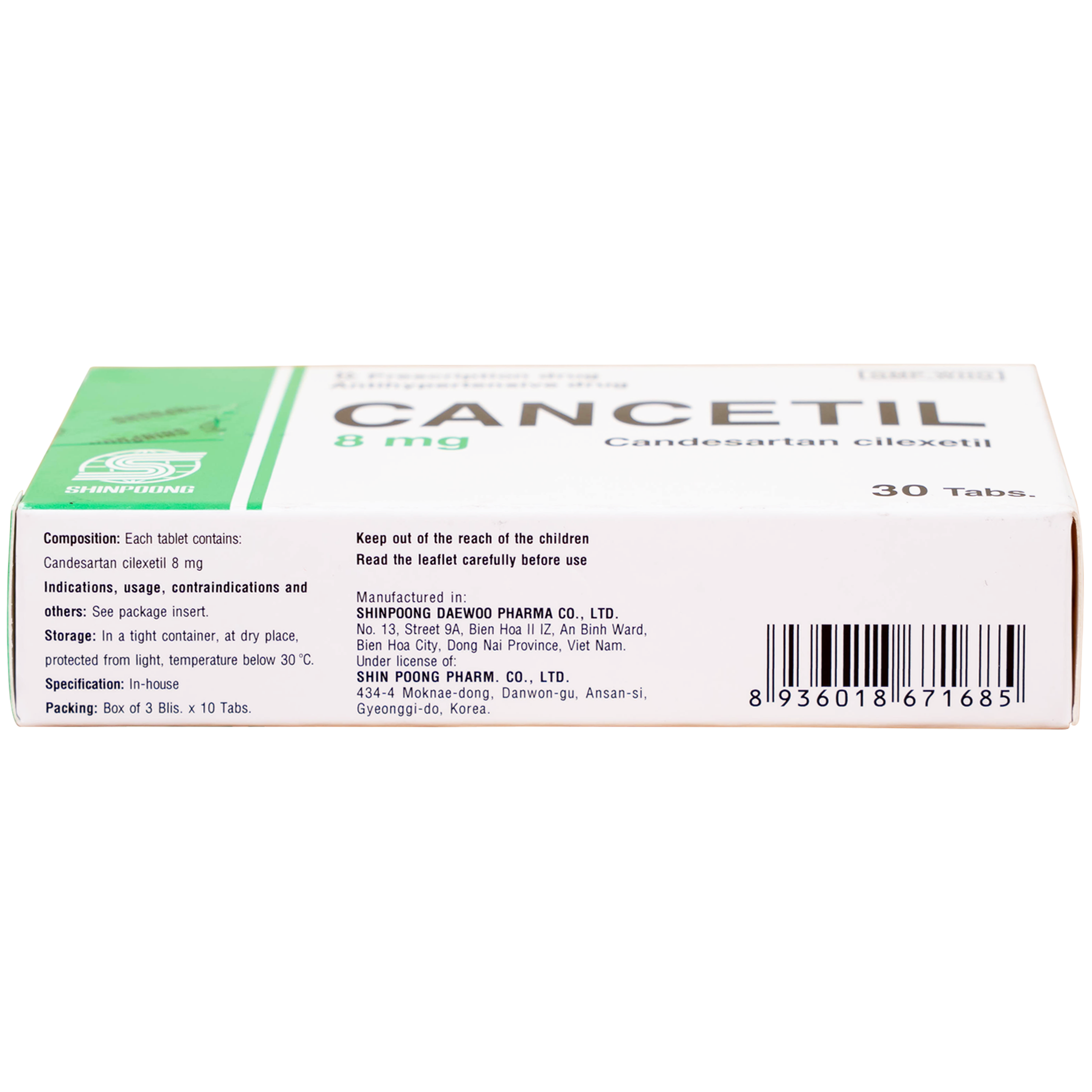 Thuốc Cancetil 8mg Shinpoong Daewoo điều trị tăng huyết áp (30 viên)