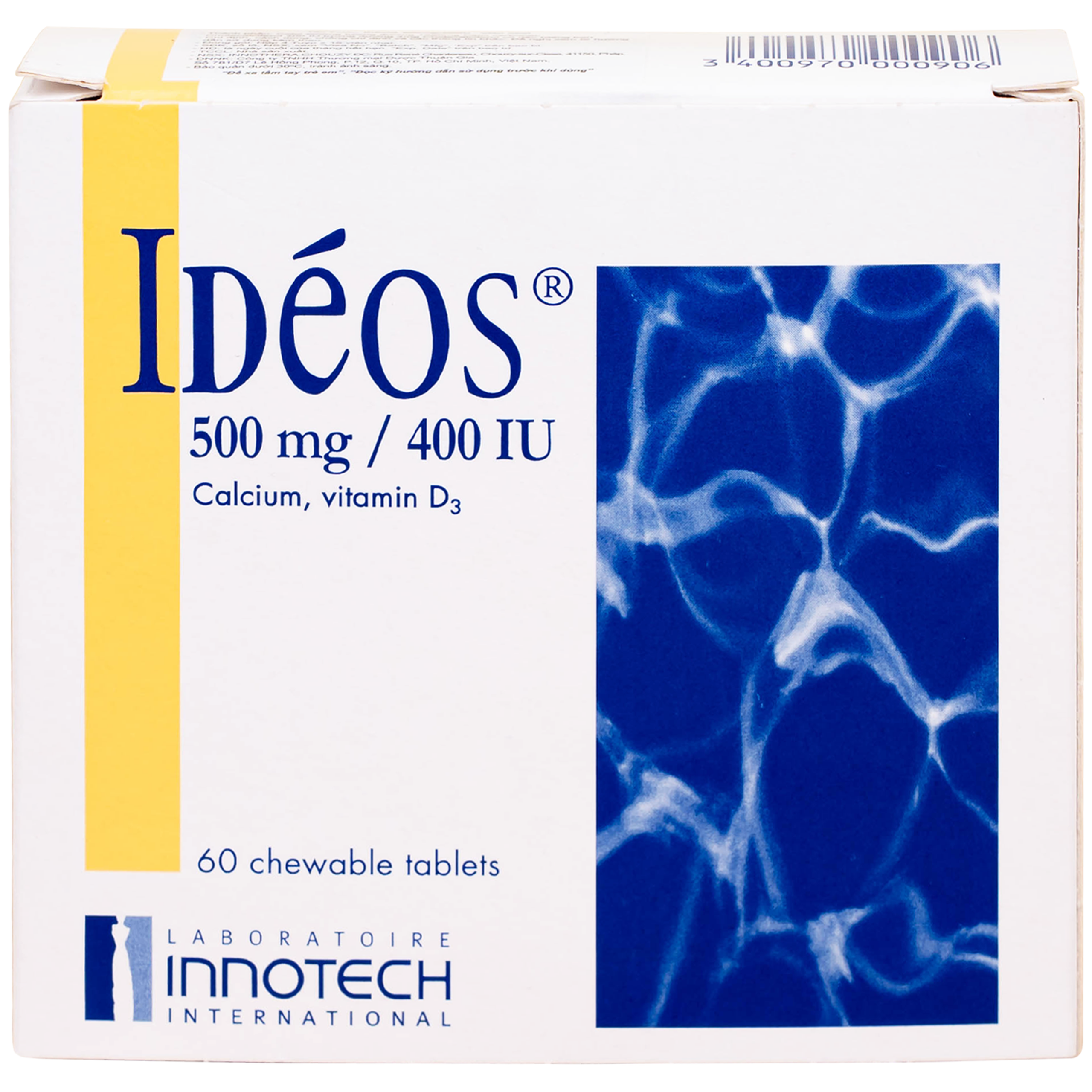 Thuốc Idéos 500mg/400IU Innotech bổ sung Vitamin D và Canxi, điều trị bệnh loãng xương (4 tuýp x 15 viên)