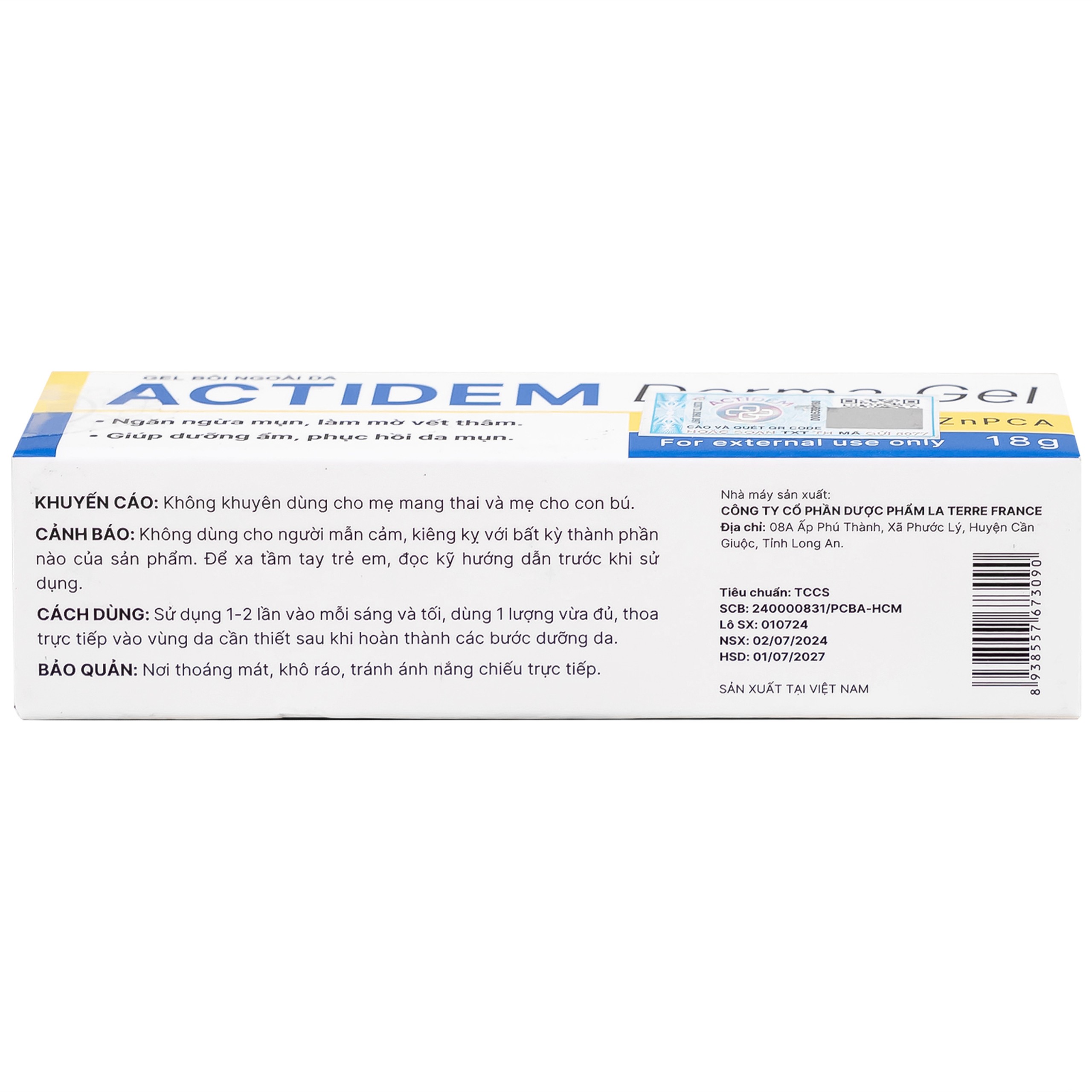 Kem bôi ngừa mụn, mờ thâm Actidem Derma 18g