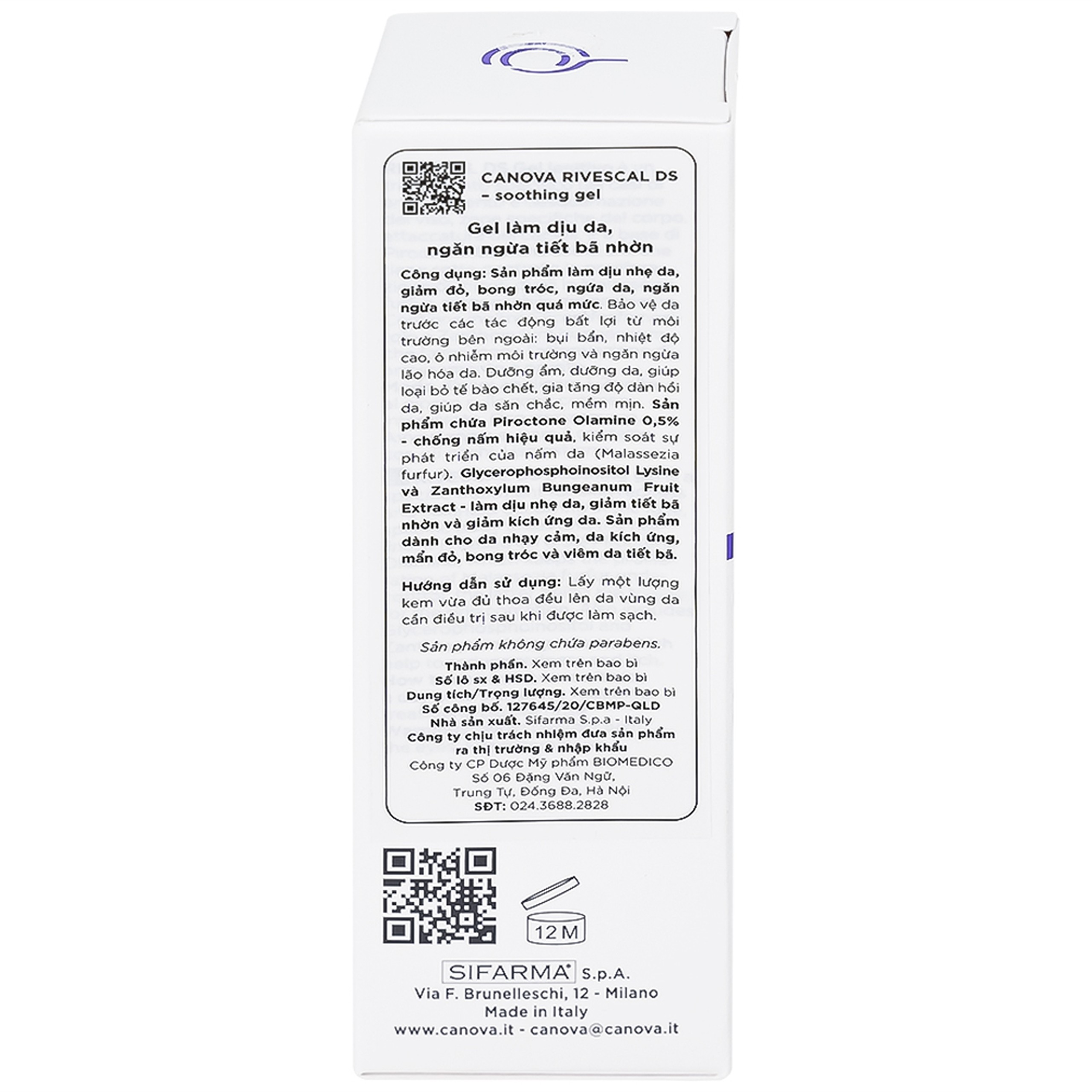 Gel bôi dịu da, ngăn ngừa tiết nhờn Canova Rivescal Ds Soothing Gel Siflarma 50ml