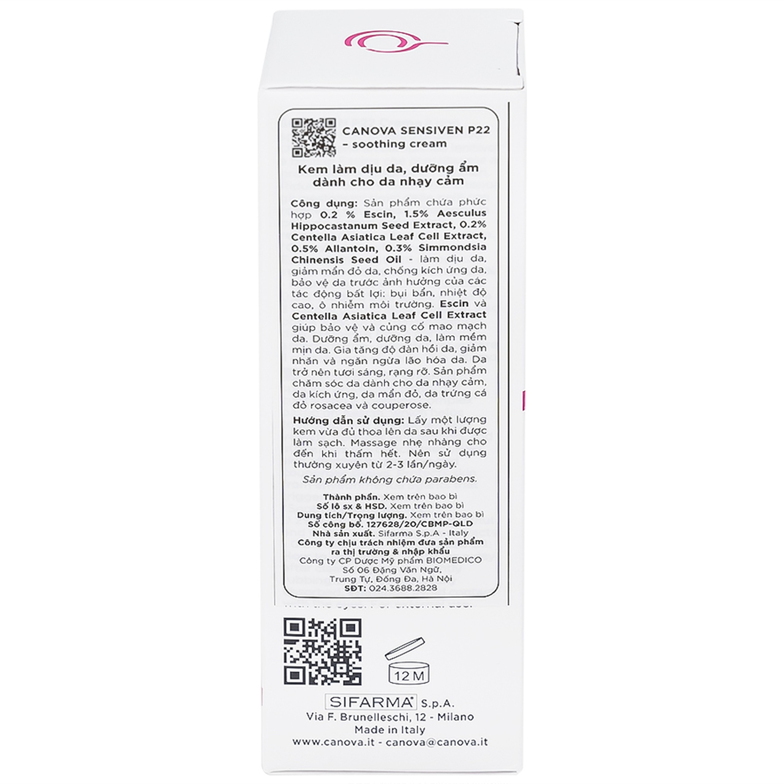 Kem bôi dịu da, dưỡng ẩm Canova Sensiven P22 Soothing Cream Sifarma 50ml
