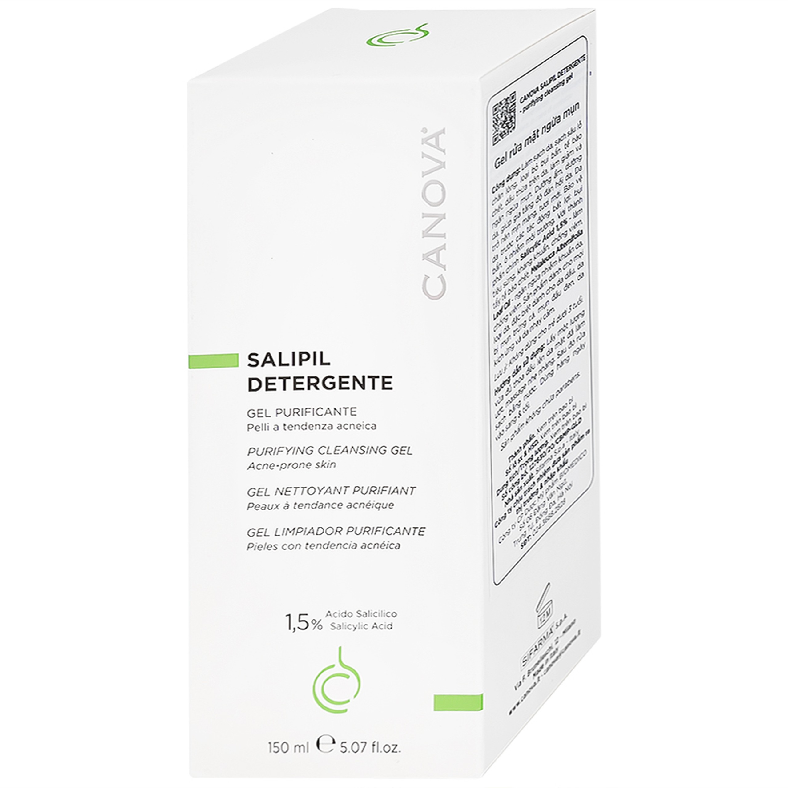 Gel rửa mặt ngừa mụn Canova Salipil Detergente Purifying Cleansing Gel Sifarma 50ml