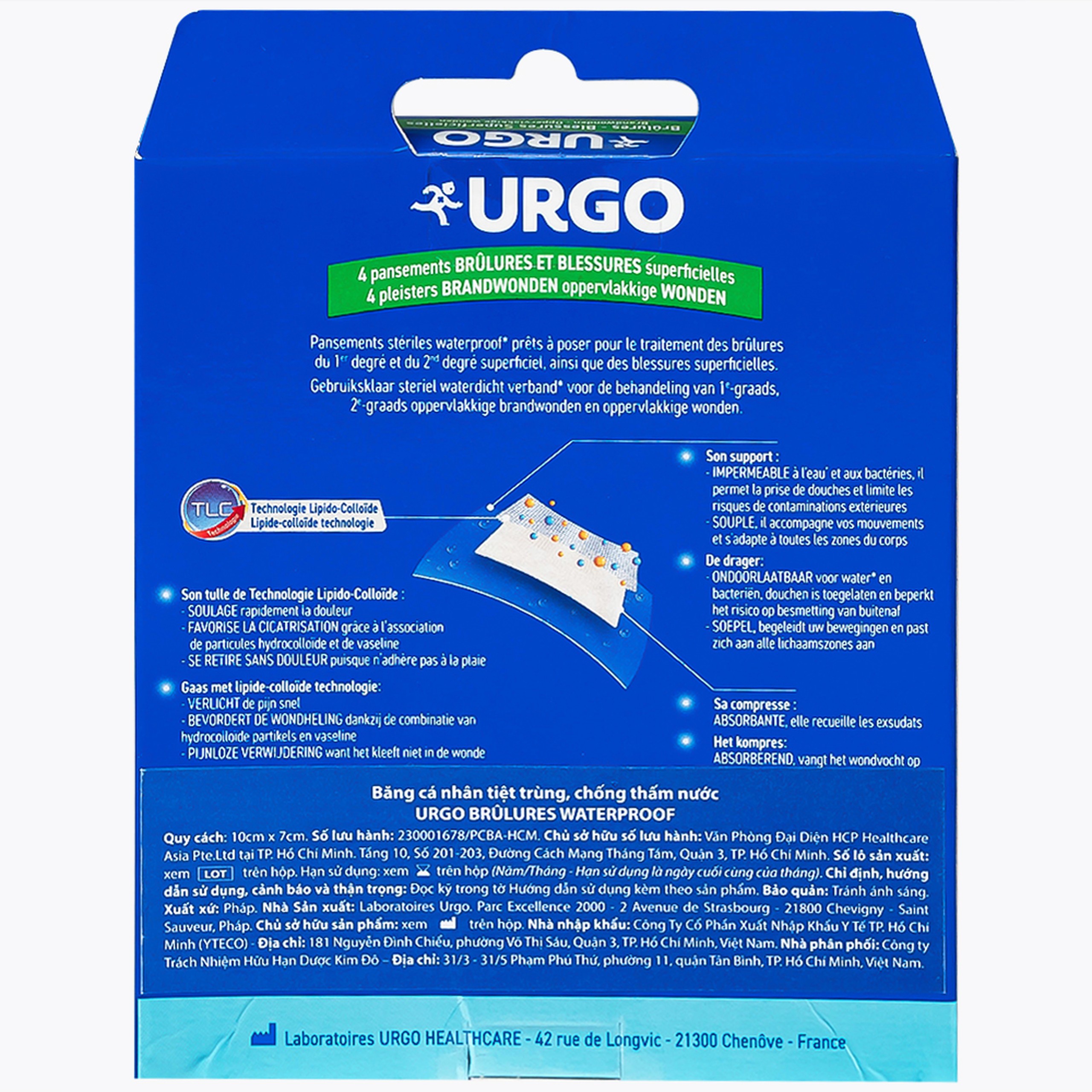 Băng cá nhân Urgo Brulures Waterproof 10x7cm (4 miếng) tiệt trùng, chống thấm nước