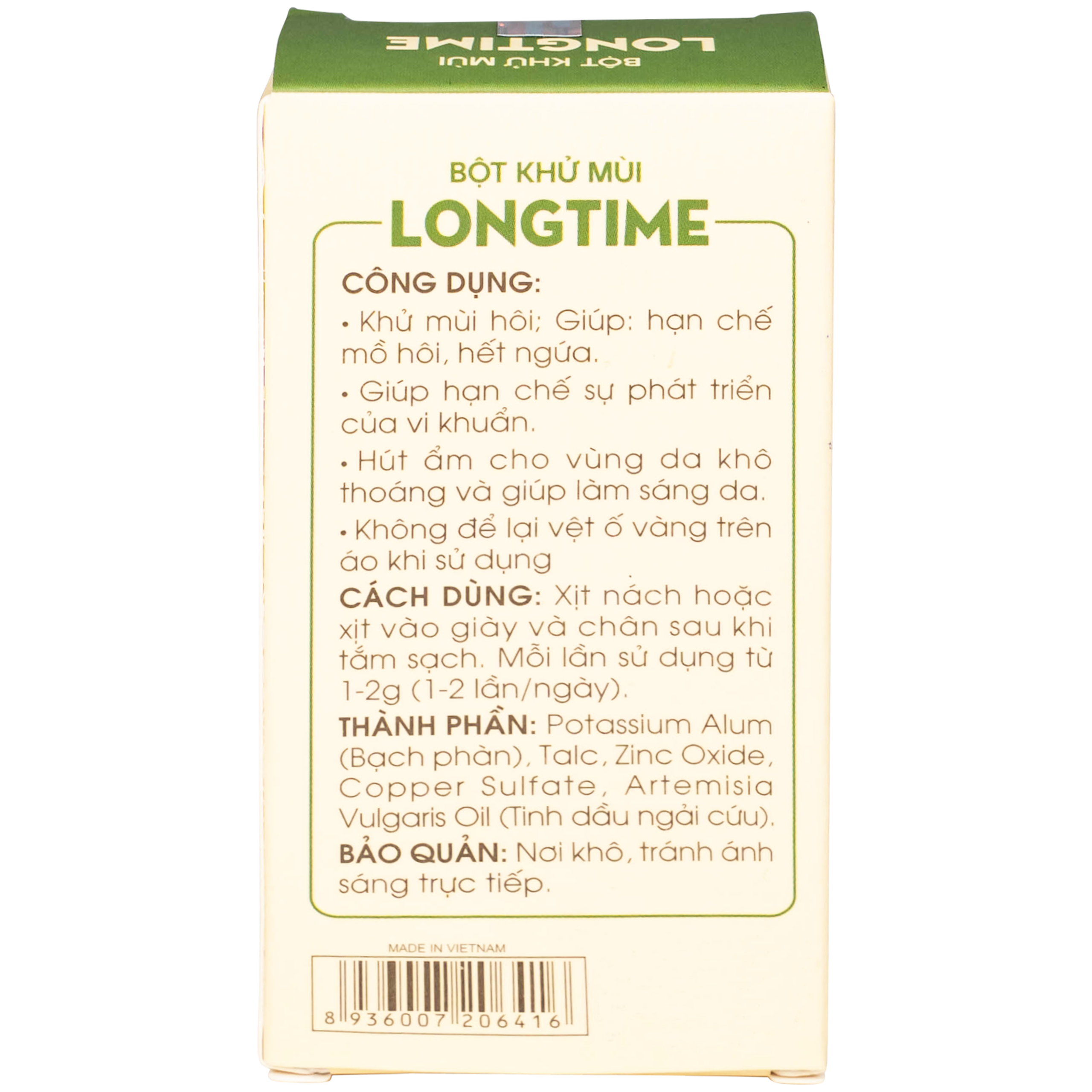 Bột khử mùi Longtime Sao Thái Dương giúp khử và hạn chế mồ hôi, hết ngứa (18g)