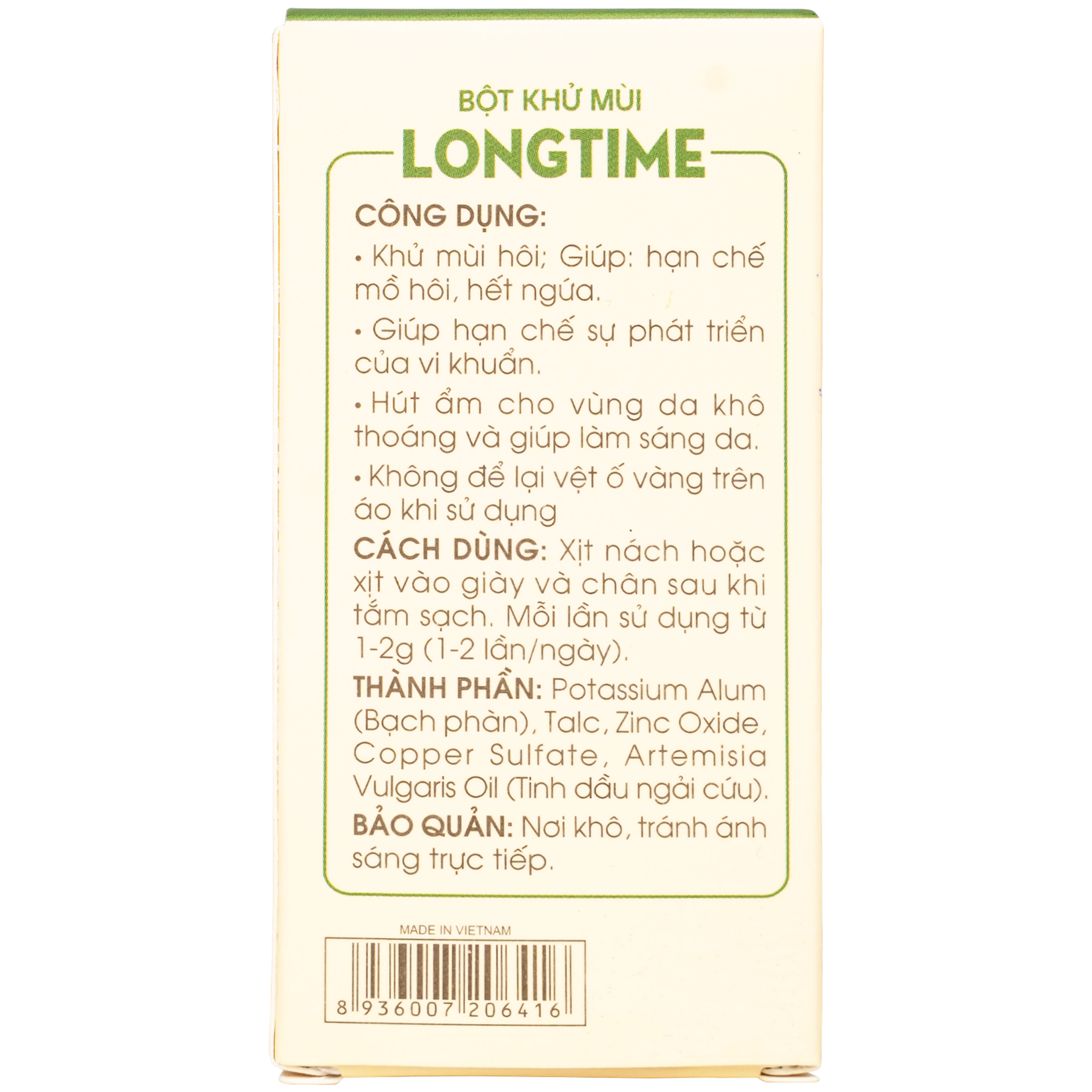 Bột khử mùi Longtime Sao Thái Dương giúp khử và hạn chế mồ hôi, hết ngứa (18g)