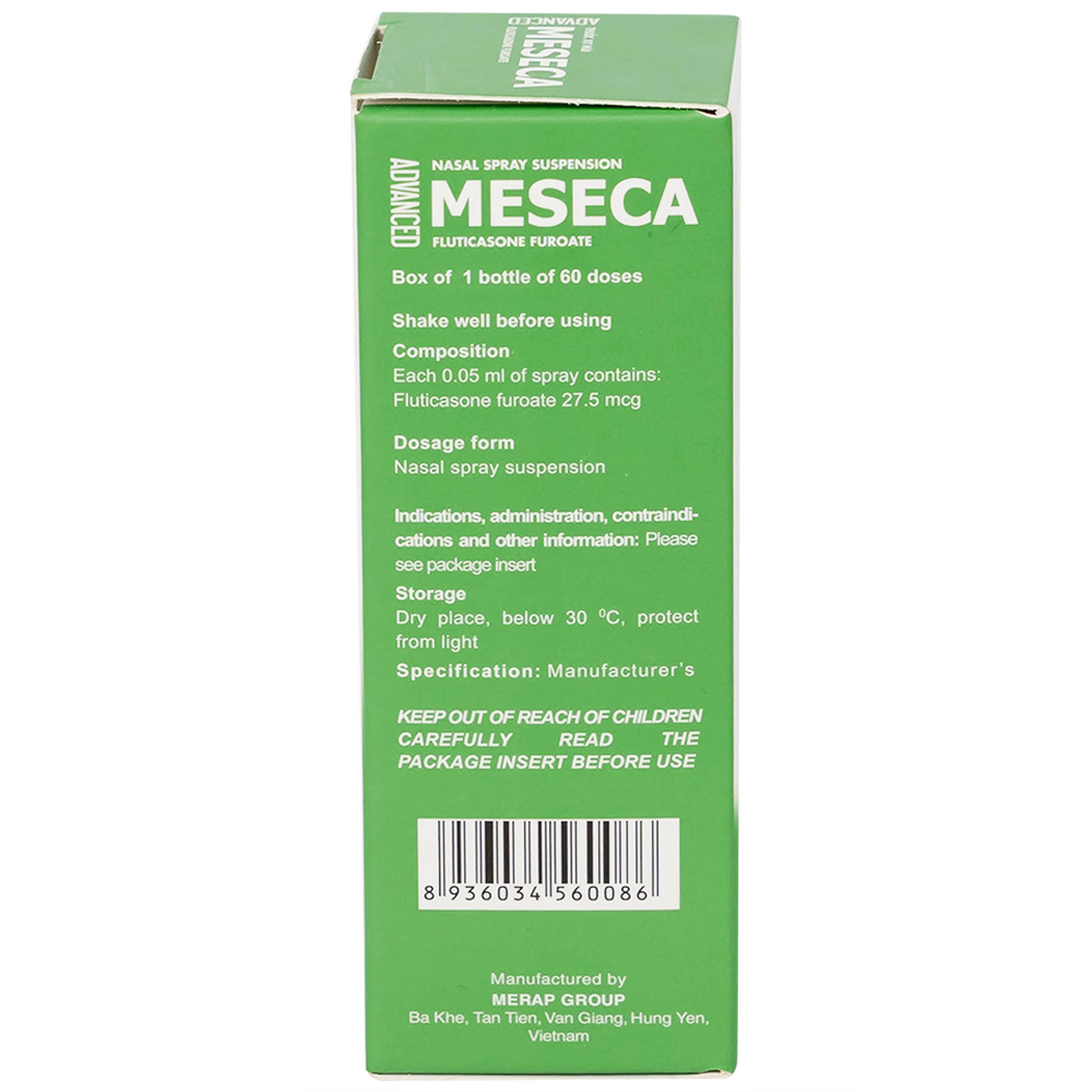 Thuốc xịt mũi Meseca Advanced Merap điều trị các triệu chứng chảy nước mũi, sung huyết mũi, ngứa mũi (60 liều)