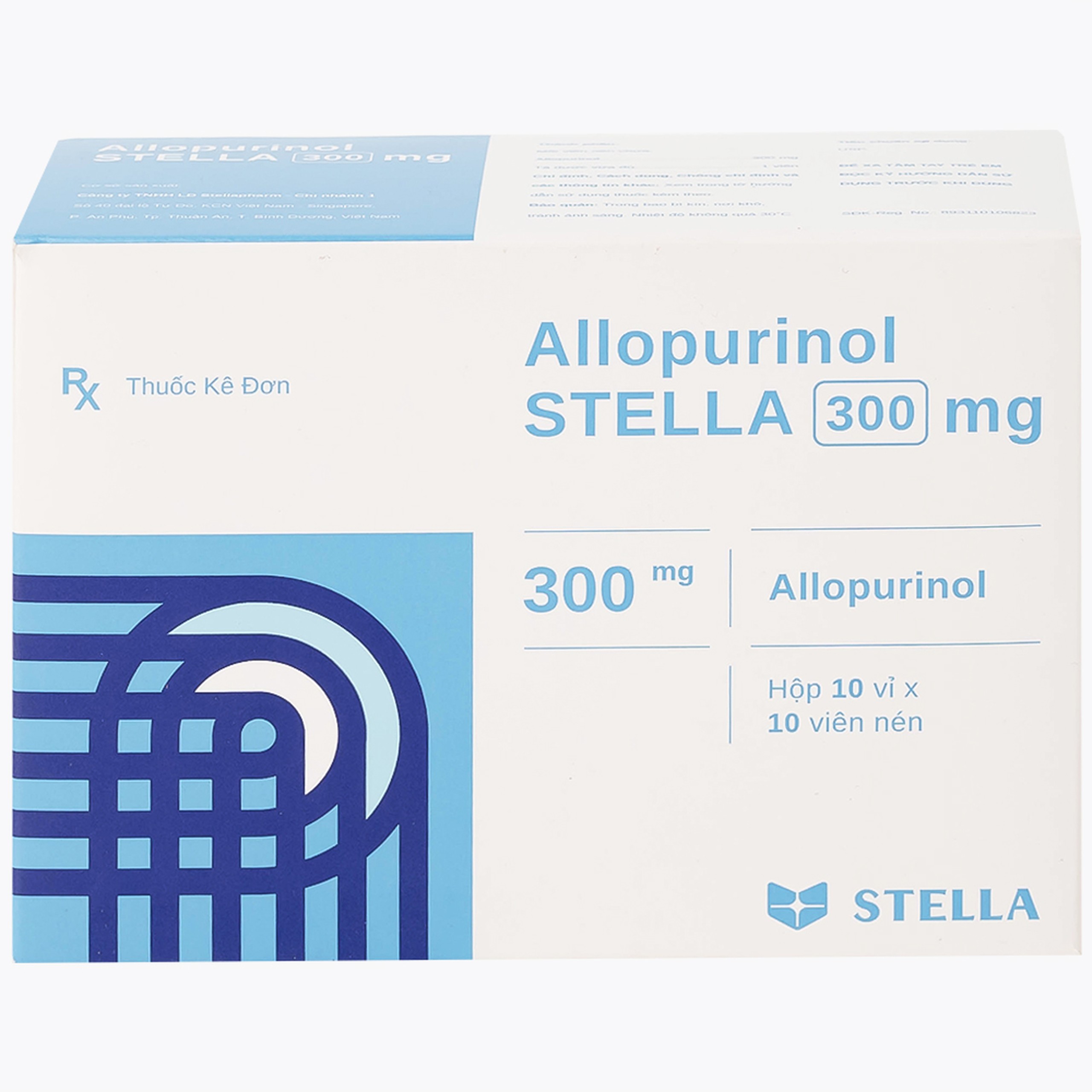 Thuốc Allopurinol 300mg Stella Pharm giảm sự hình thành acid uric, điều trị bệnh gout (10 vỉ x 10 viên)