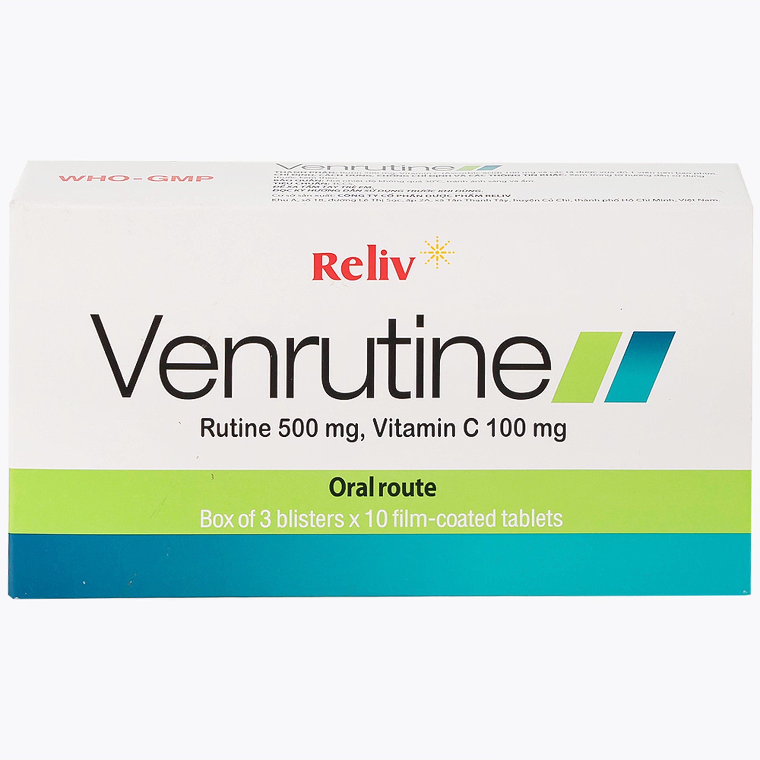 Thuốc Venrutine Reliv điều trị bệnh trĩ, các chứng xuất huyết dưới da, vết bầm máu (3 vỉ x 10 viên)