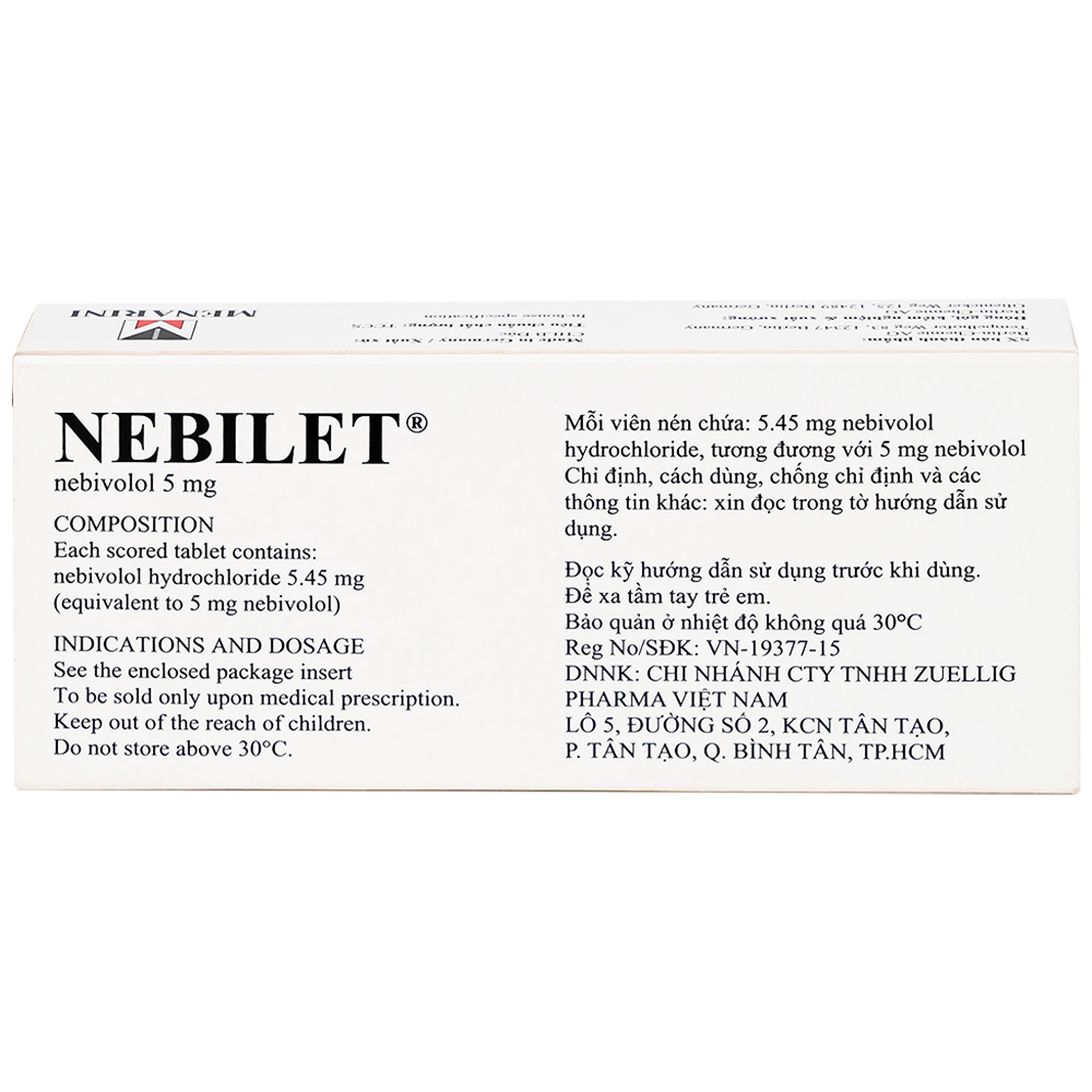 Thuốc Nebilet Nebivolol 5mg Menarini điều trị tăng huyết áp và suy tim mạn tính (2 vỉ x 14 viên)