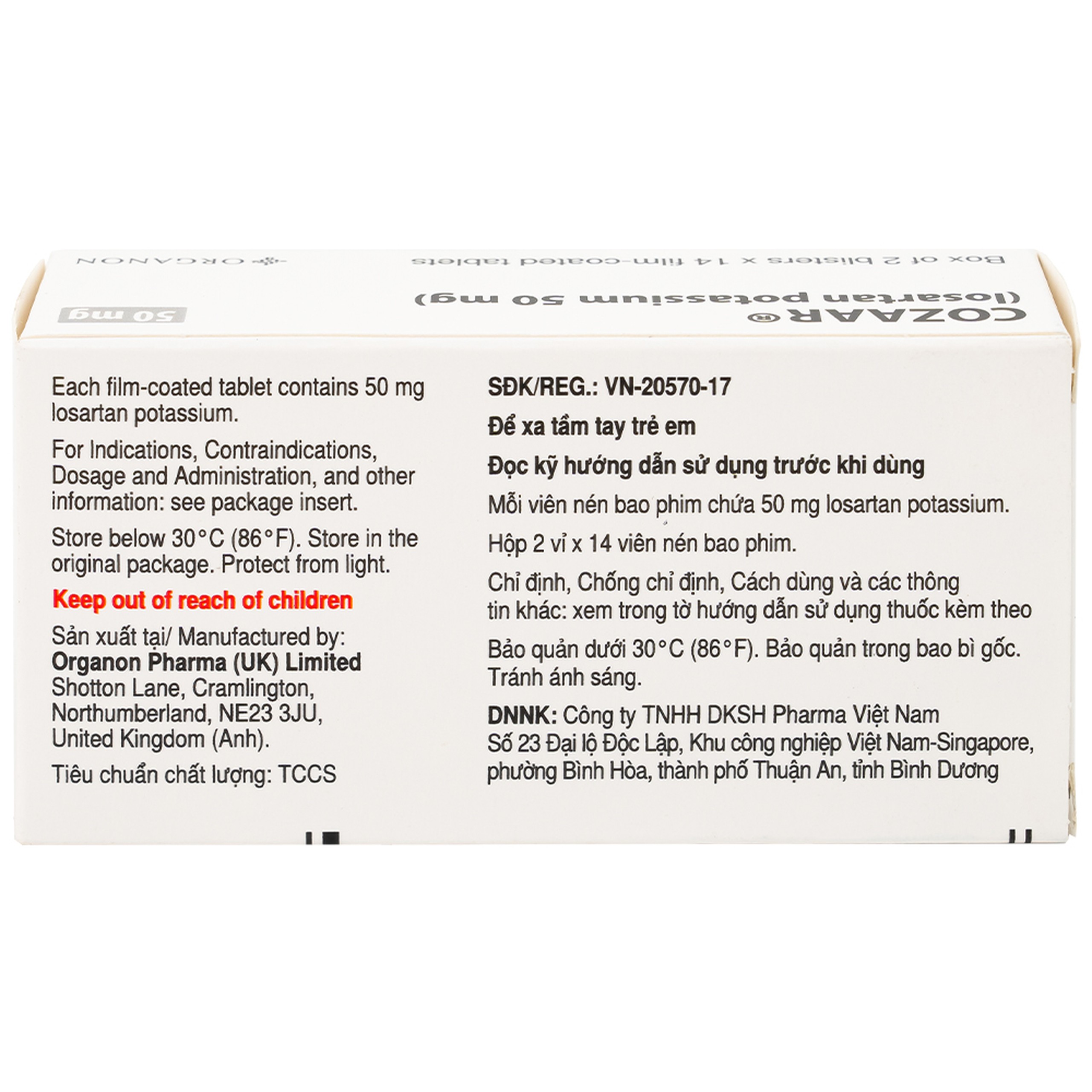 Thuốc Cozaar 50mg Organon điều trị tăng huyết áp và bảo vệ thận từ tổn thương do bệnh tiểu đường (2 vỉ x 14 viên)