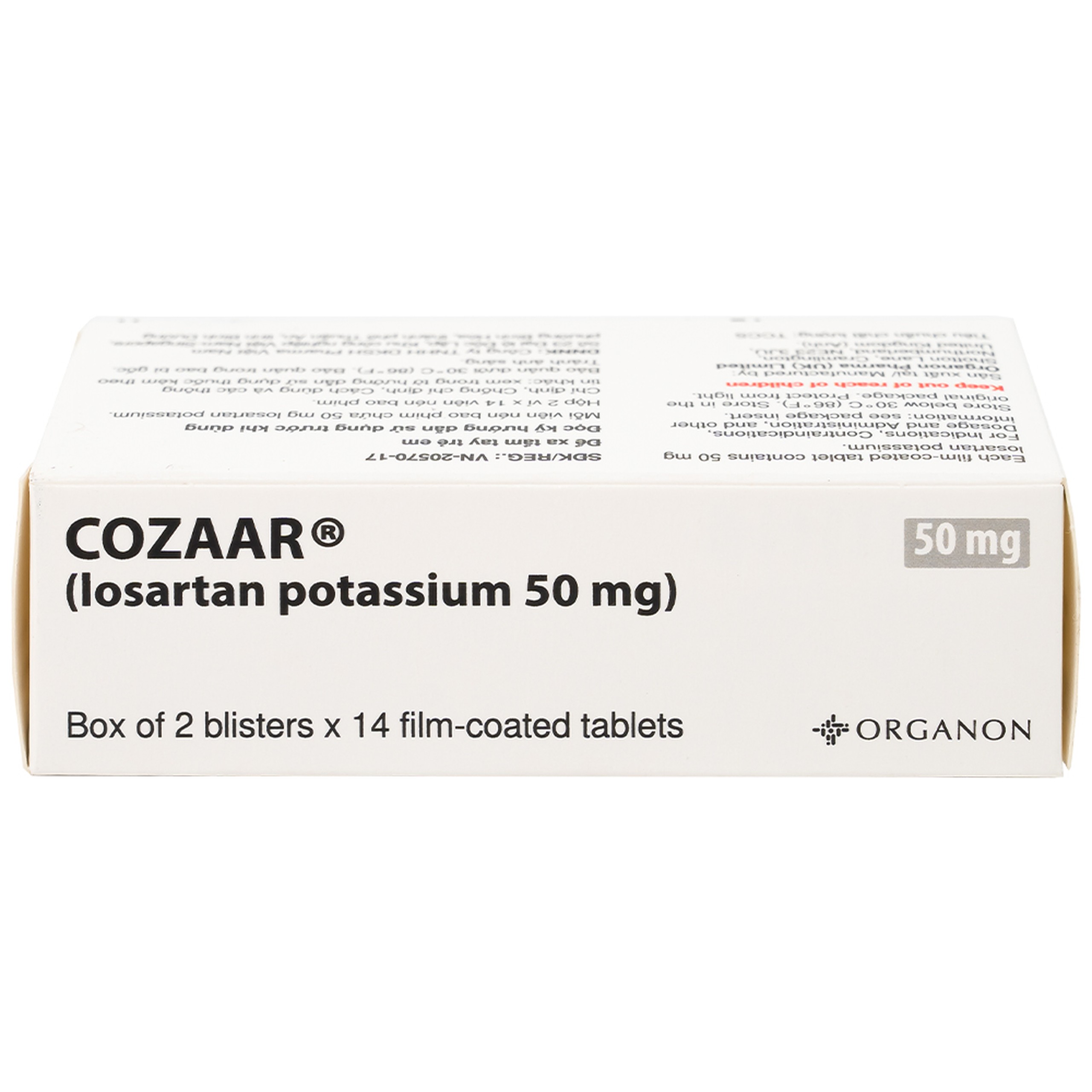 Thuốc Cozaar 50mg Organon điều trị tăng huyết áp và bảo vệ thận từ tổn thương do bệnh tiểu đường (2 vỉ x 14 viên)
