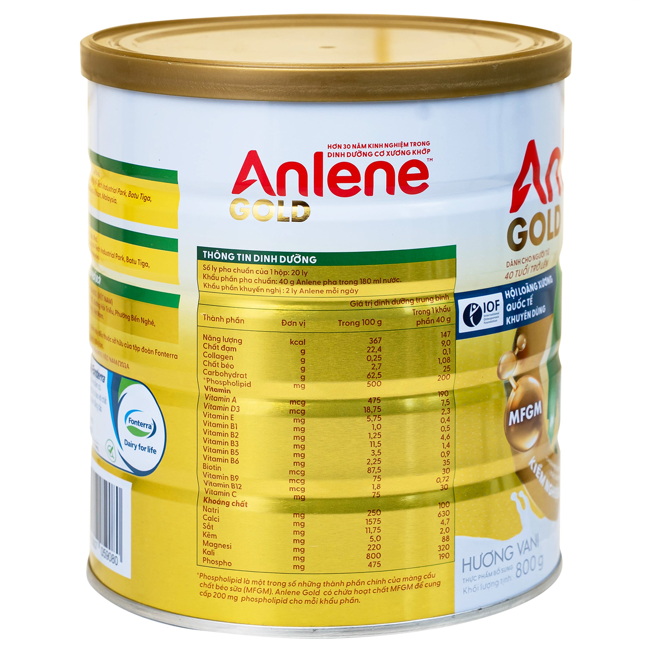 Sữa Anlene Gold 5X hương vani tăng cường sức khỏe cơ-xương-khớp dành cho người trên 40 tuổi (800g)