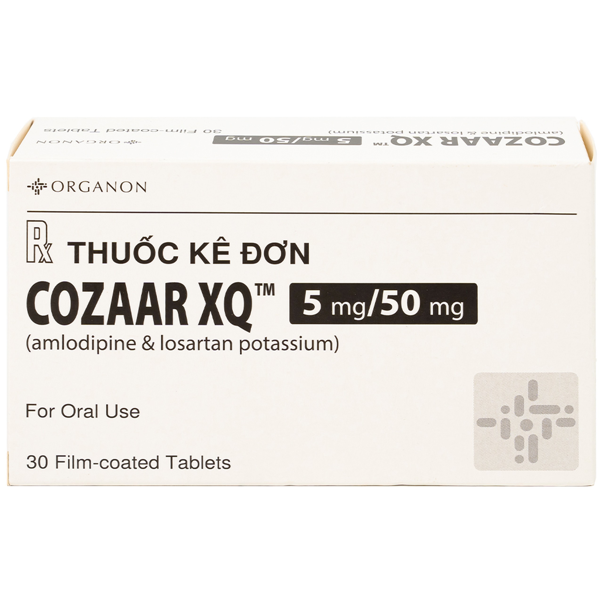 Thuốc Cozaar XQ 5/50mg Organon điều trị cao huyết áp vô căn (3 vỉ x 10 viên)