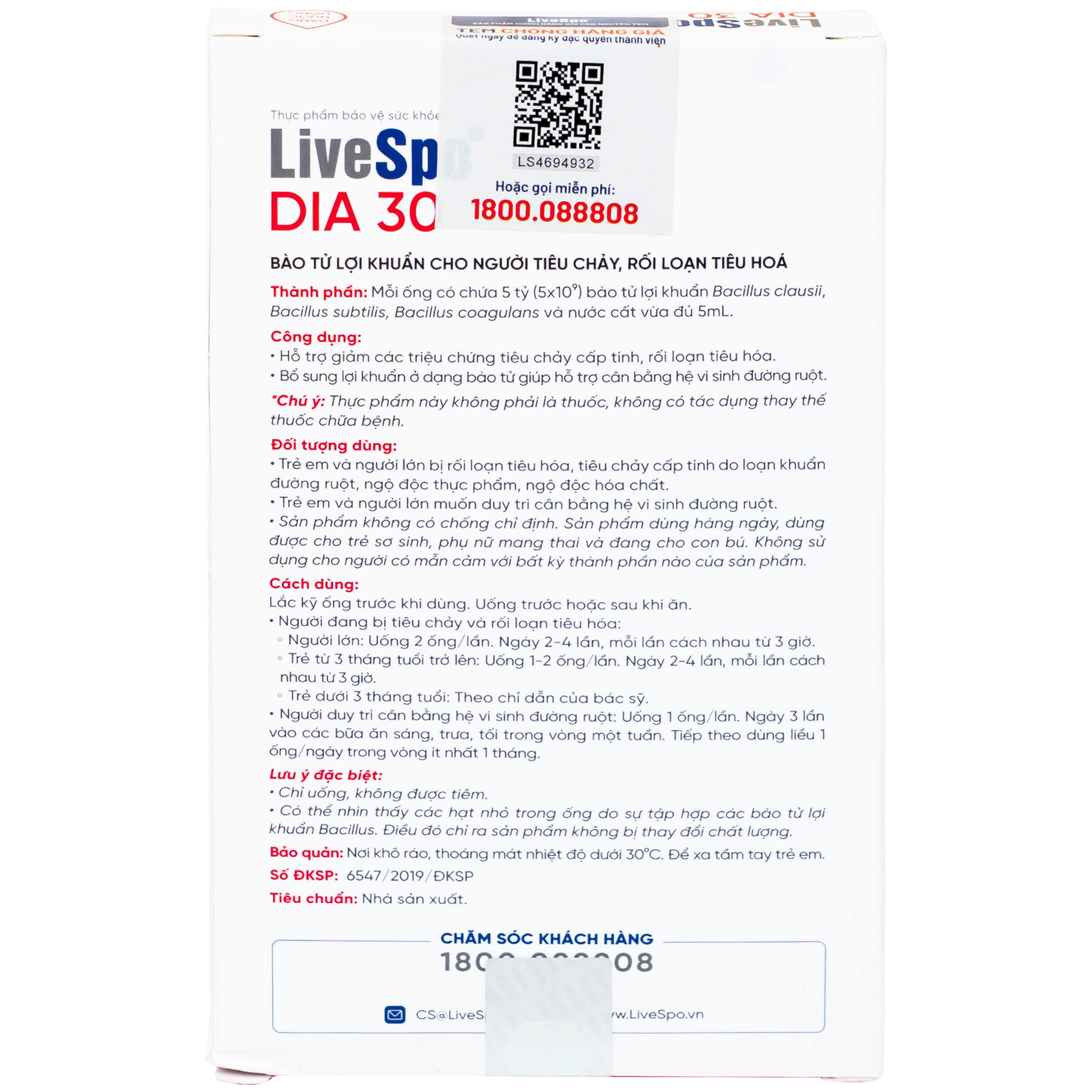 Bào tử lợi khuẩn Livespo DIA 30 hỗ trợ giảm các triệu chứng tiêu chảy cấp tính, rối loạn tiêu hoá (10 ống x 5ml)