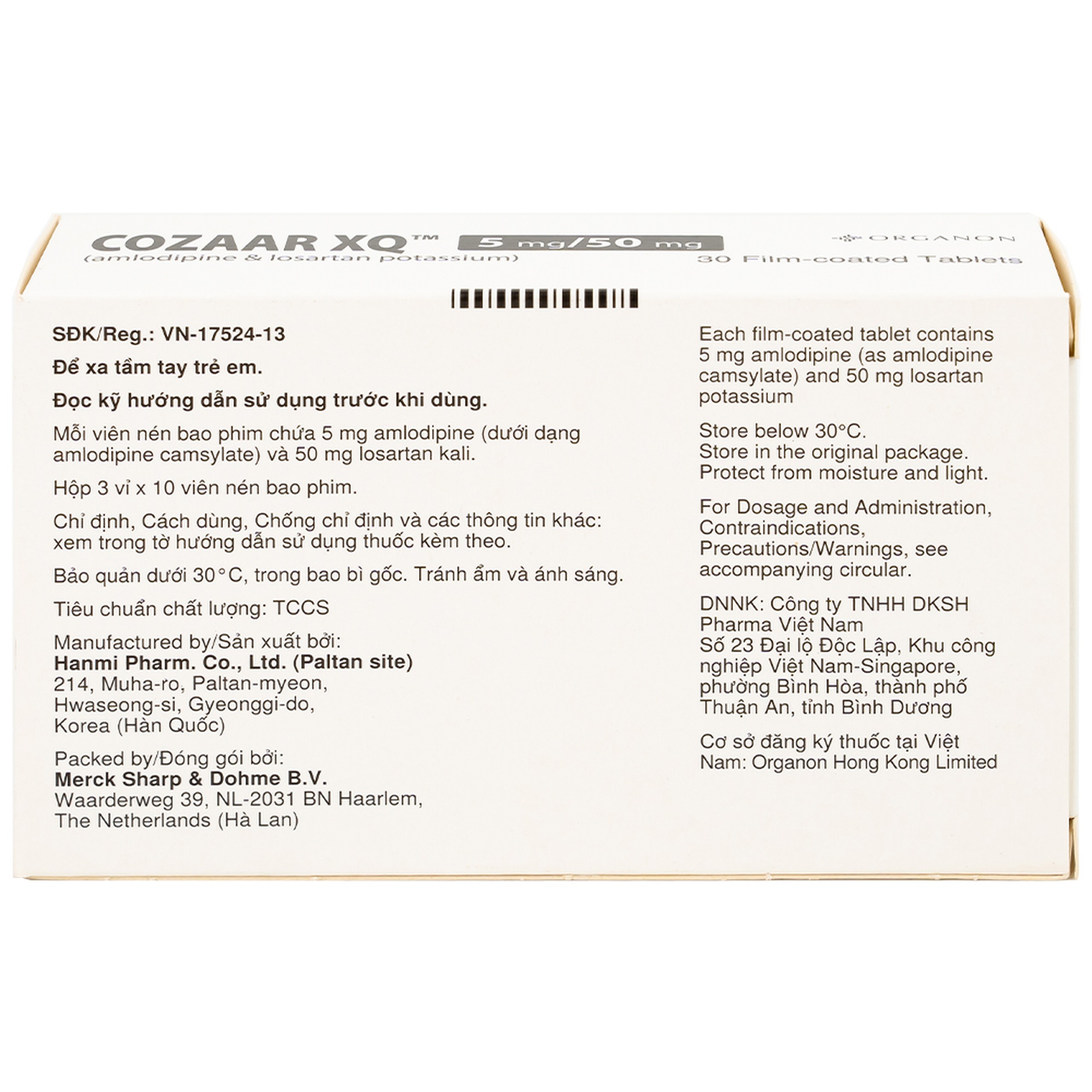 Thuốc Cozaar XQ 5/50mg Organon điều trị cao huyết áp vô căn (3 vỉ x 10 viên)