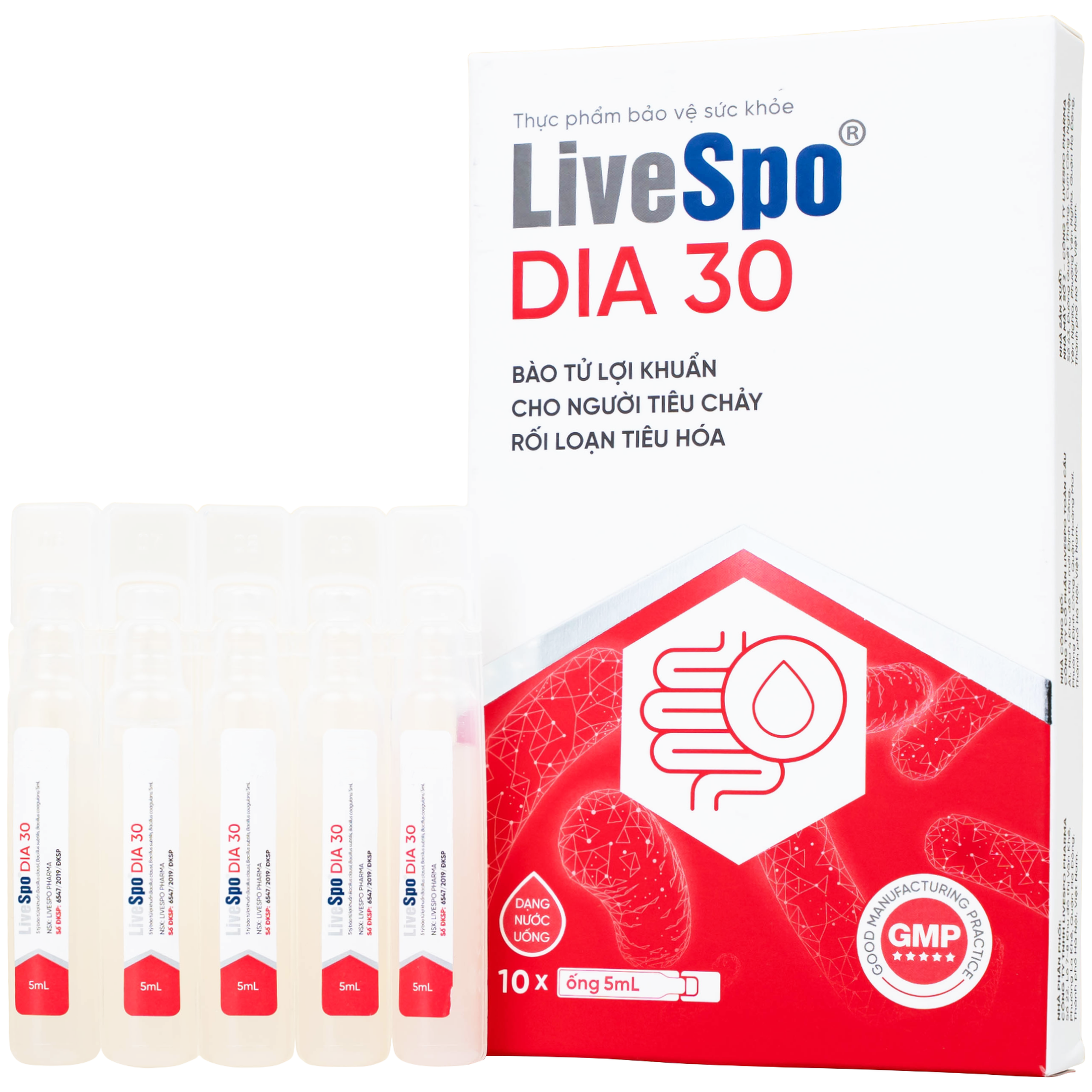 Bào tử lợi khuẩn Livespo DIA 30 hỗ trợ giảm các triệu chứng tiêu chảy cấp tính, rối loạn tiêu hoá (10 ống x 5ml)