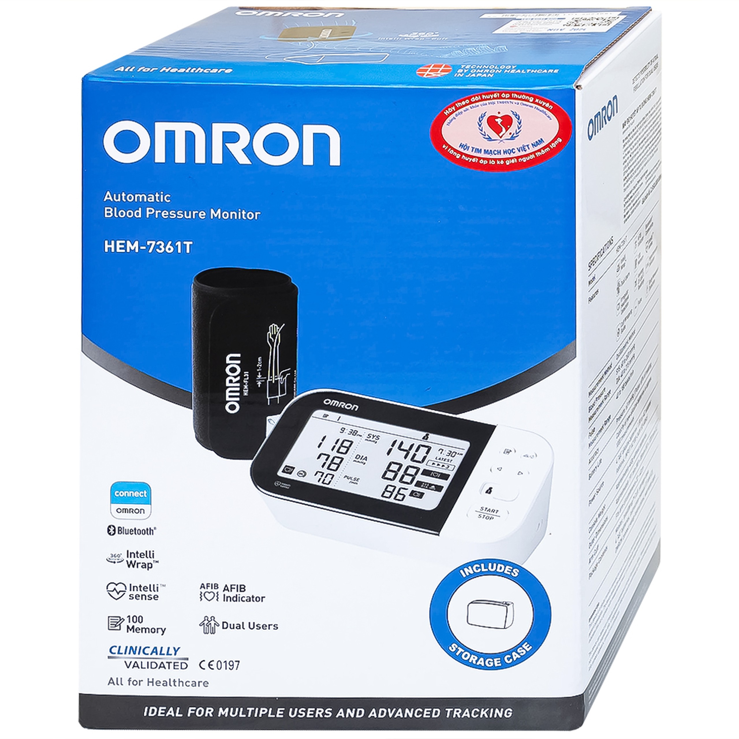 Máy đo huyết áp bắp tay Omron HEM 7361T Afib hỗ trợ đo huyết áp, cảnh báo đột quỵ