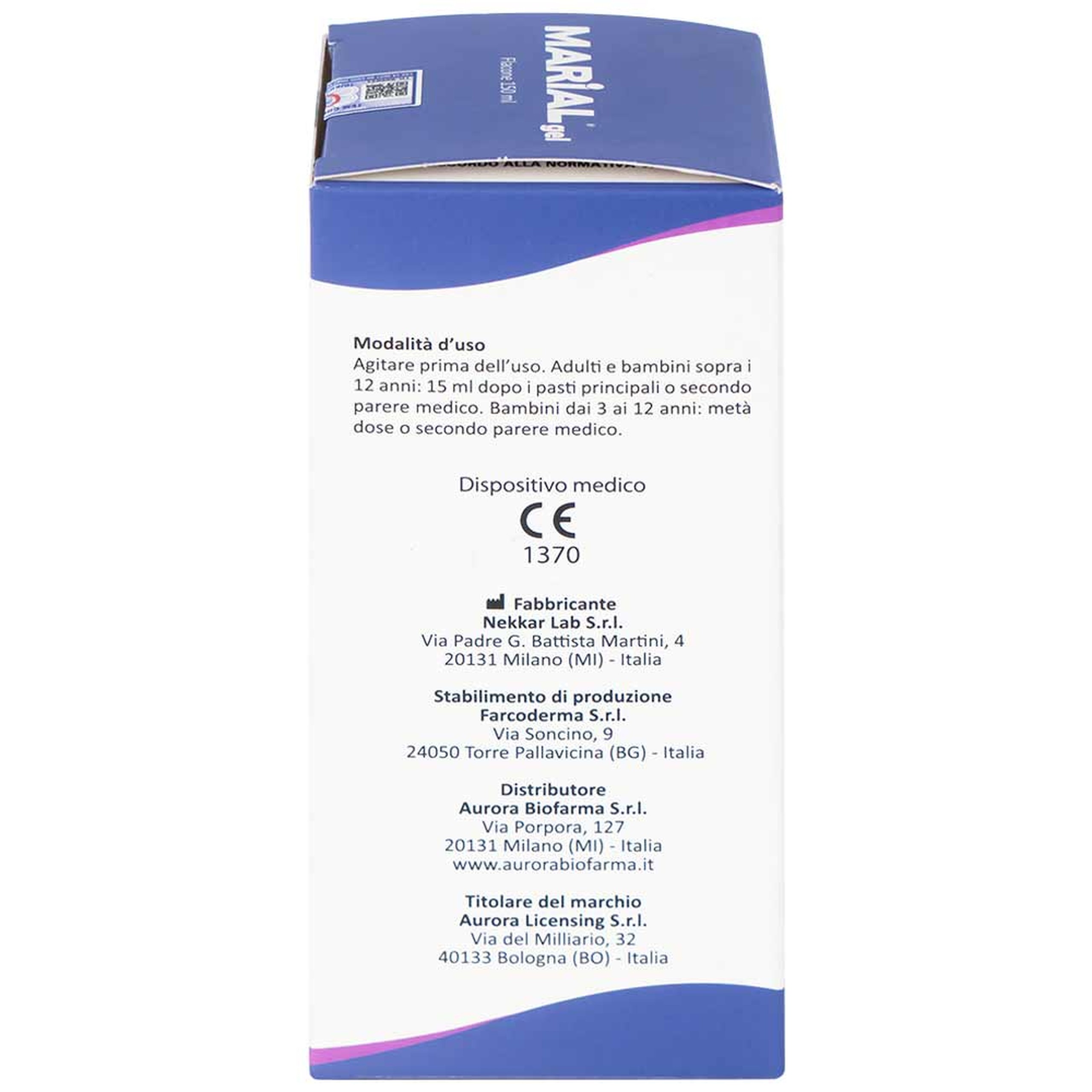 Marial Gel 150ml chống trào ngược dạ dày thực quản, ợ chua, khó tiêu, bảo vệ và tái tạo phục hồi niêm mạc họng