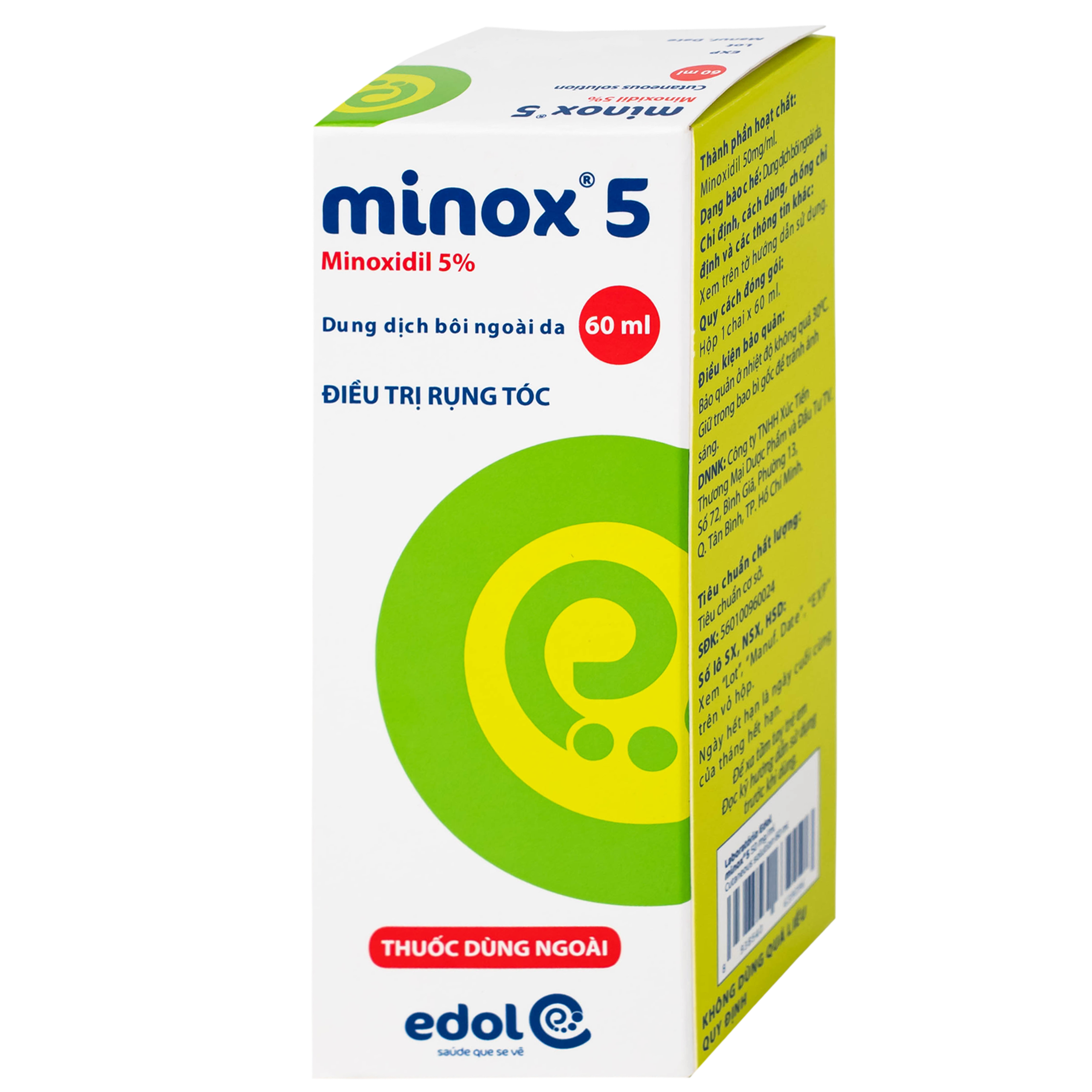 Thuốc Minox 50mg EDOL điều trị tại chỗ hói đầu và rụng tóc androgenic ở cả nam và nữ 60ml
