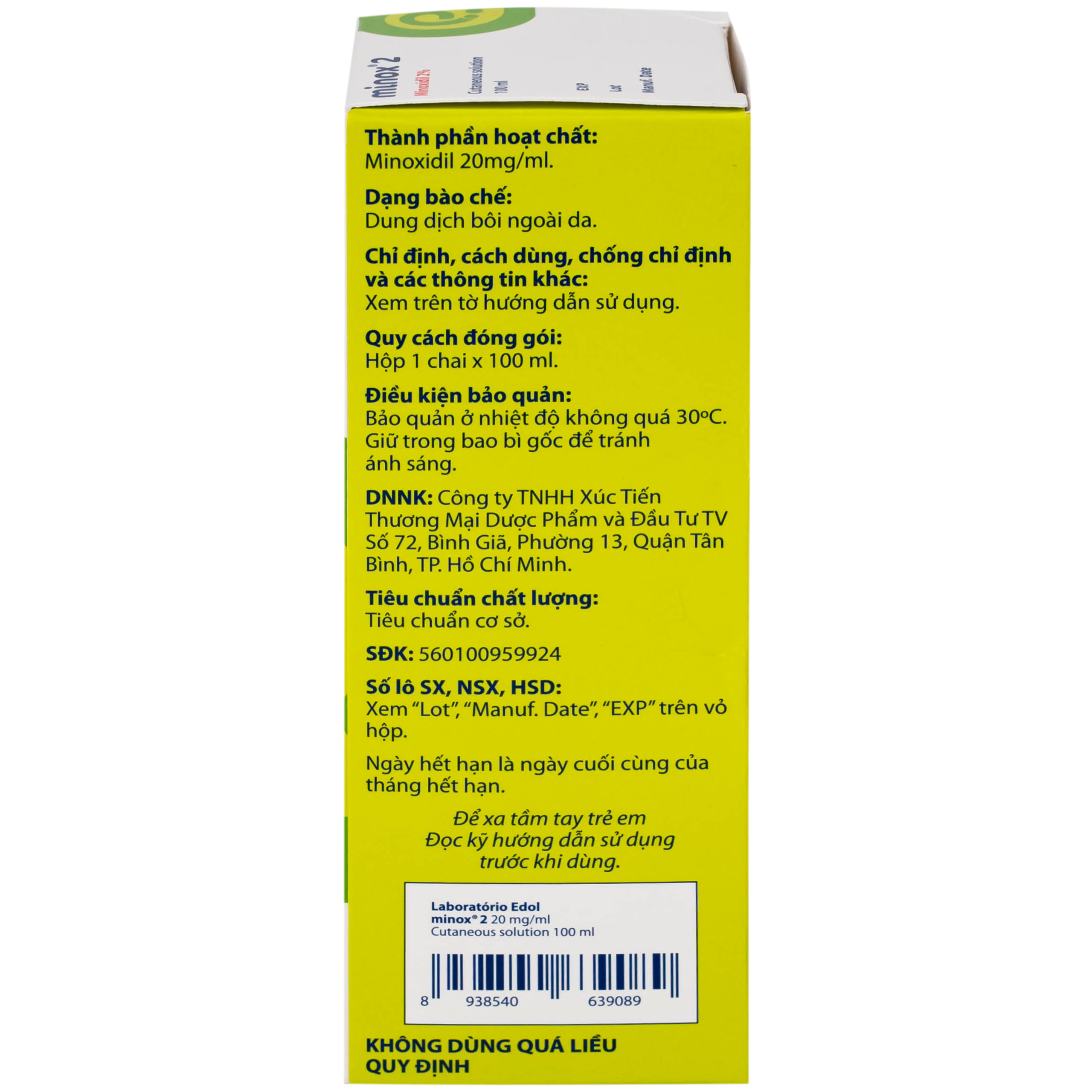 Thuốc Minox 20mg Edol điều trị rụng tóc kiểu androgenic và rụng tóc từng vùng (100ml)