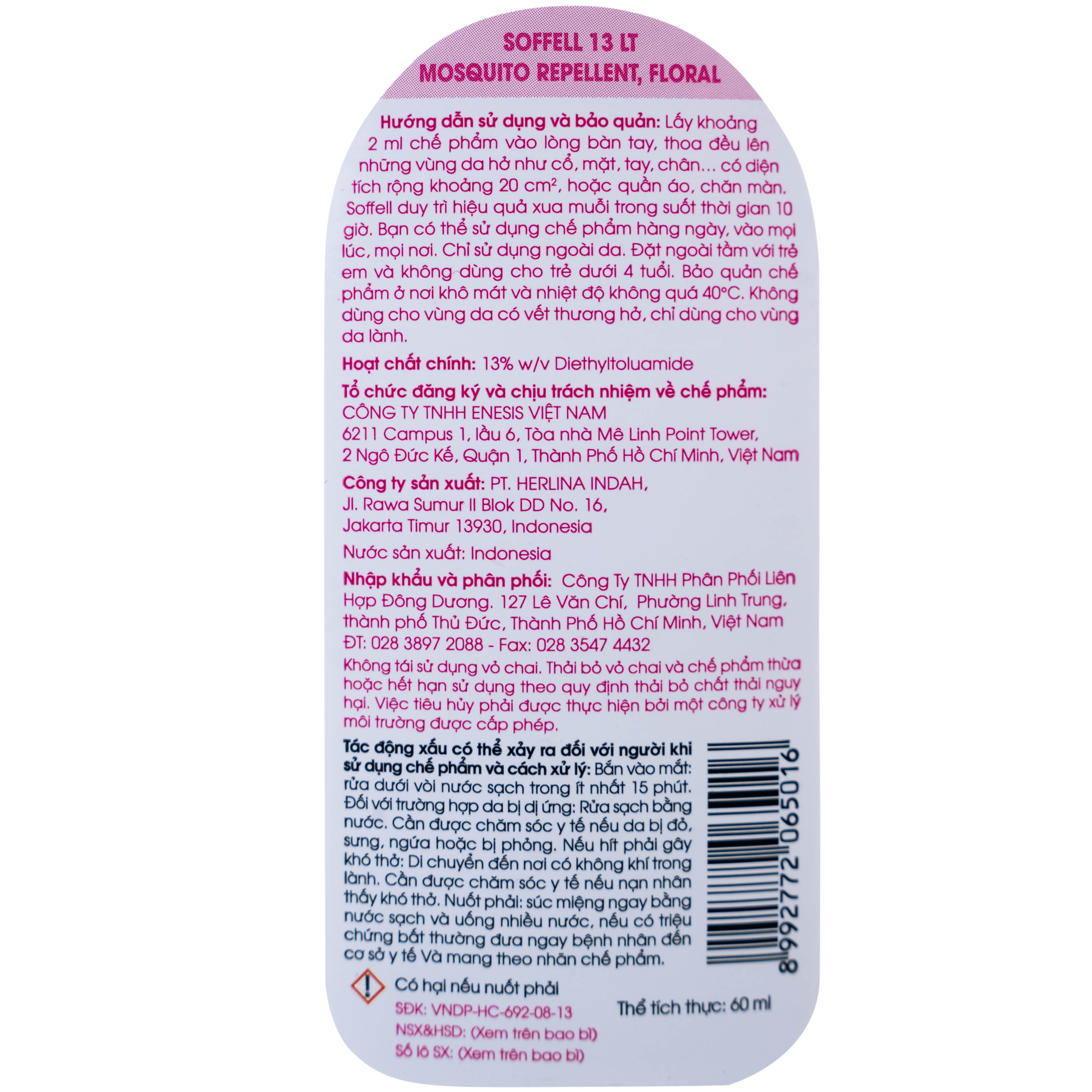 Kem xua muỗi Soffell hương hoa giúp chống muỗi trong suốt 10 giờ (60ml)