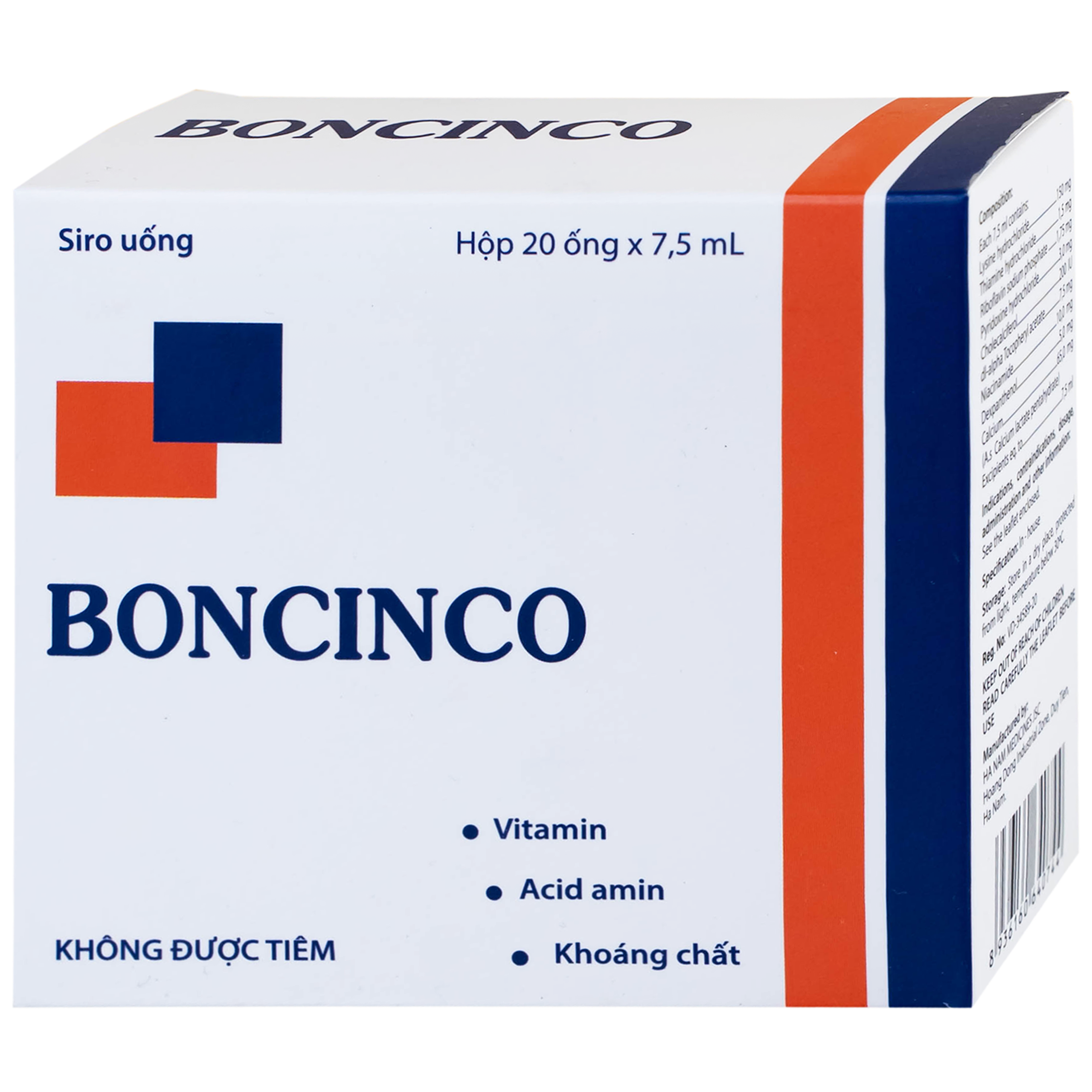 Thuốc Boncinco Hà Nam giúp bổ sung các vitamin và acid amin thiết yếu (20 ống x 7.5ml)